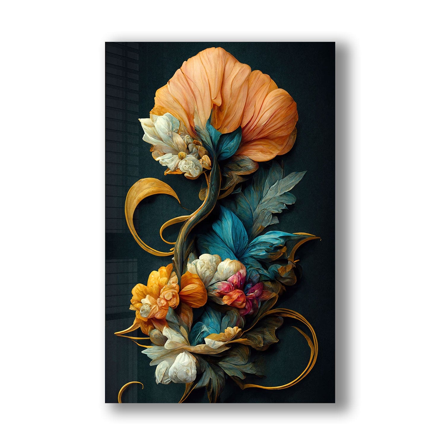 Vintage Floral Tempered Glass Wall Art Decor - Elegant Home & Office Wall Decor for Living Room, Bedroom, Dining Room