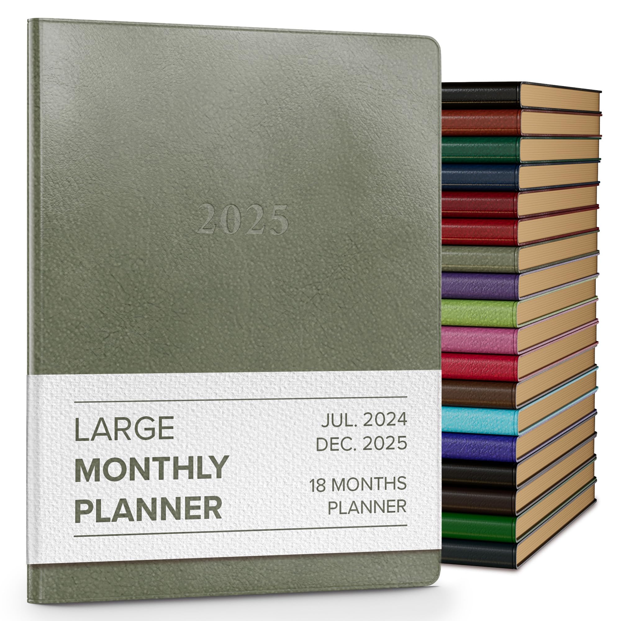 Gallery Leather 2025 Large Monthly Planner - Elegant Bound Calendar & Notebook with Gold-Gilded Edges, 18-Month (Acadia Cactus, 9.75 x 7.5 Inches) - Perfect for Office, School & Personal Organization