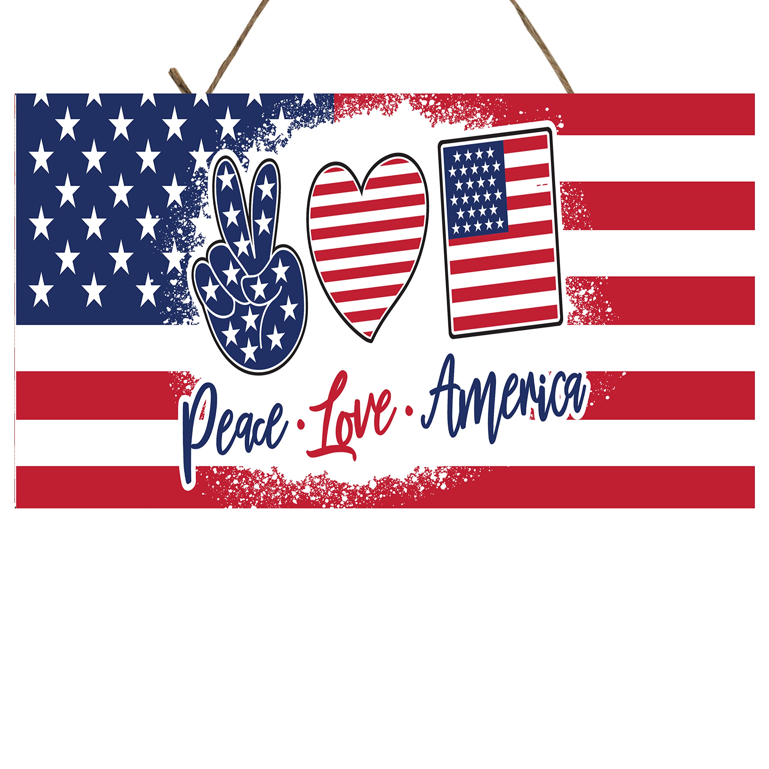 Handmade Patriotic Farmhouse Wooden Sign - Peace Love America Decor for Home, Wall, Living Room, Kitchen & Outdoor