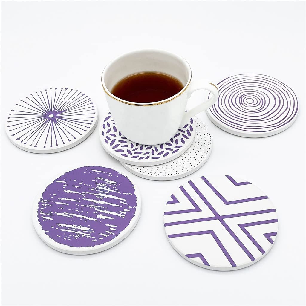 6-Pack Ceramic Cork Coasters for Drinks - Absorbent Round Cup Mats for Coffee, Tea & Mugs - Durable Home & Kitchen Placemats (Set of 6) - Perfect for Dining Tables, Office Desks & Coffee Shops