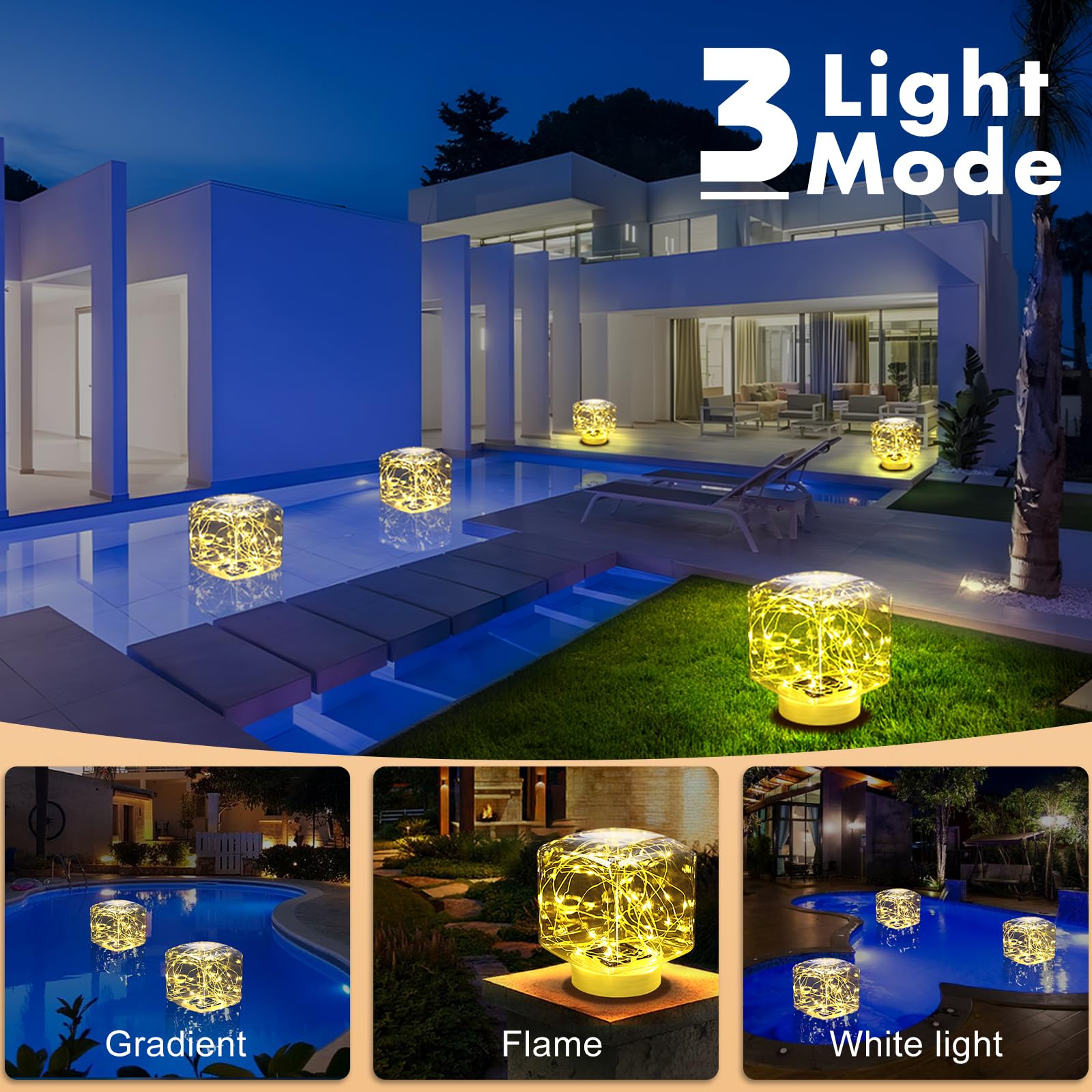 2024 Solar Pool Lights - 2 Pack Warm White Floating LED Lights, IP68 Waterproof 7