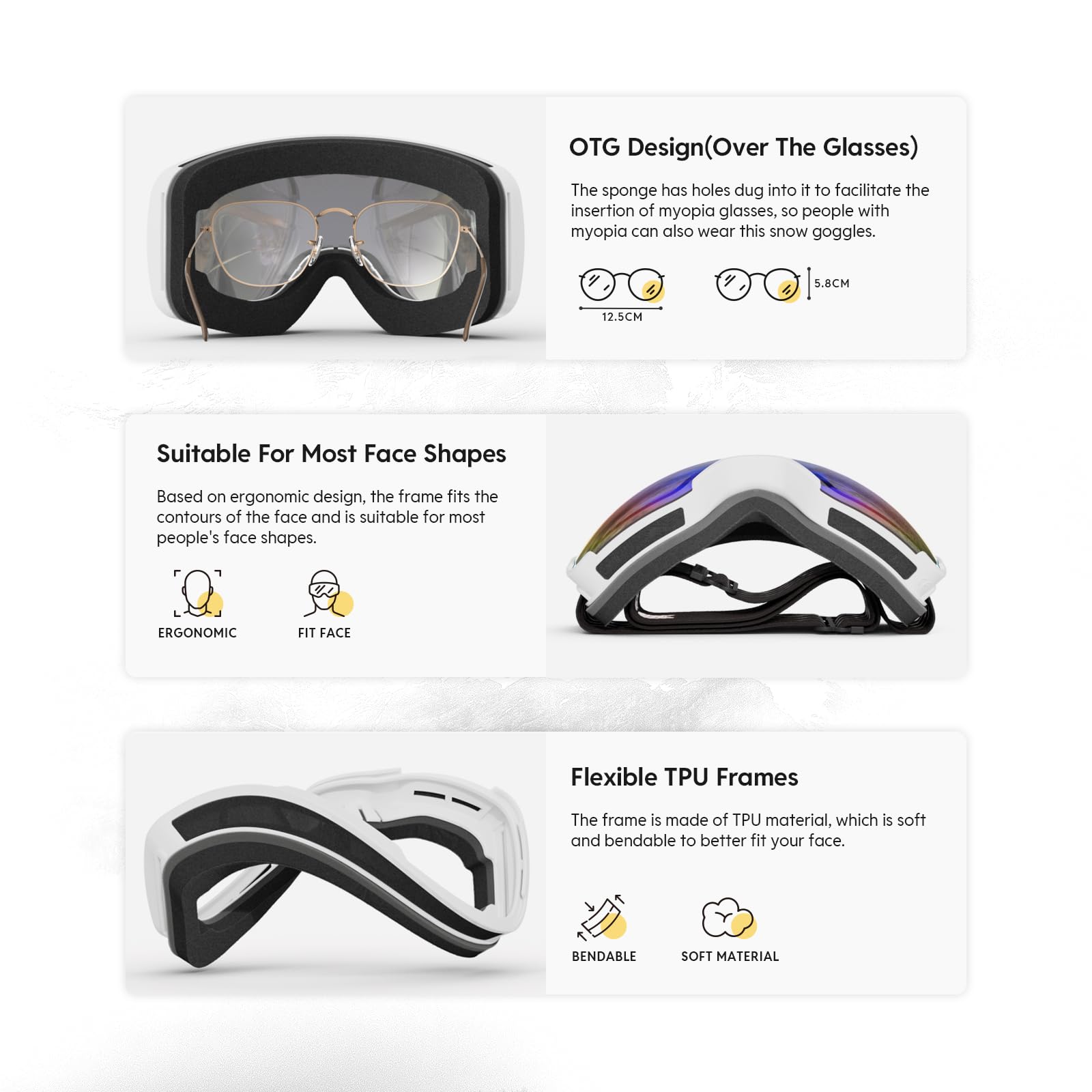 **Anti-Fog Ski Goggles Over Glasses for Men & Women – UV Protection Snowboard & Snowmobile Goggles for Adults – Perfect for Skiing, Snowboarding & Winter Sports**