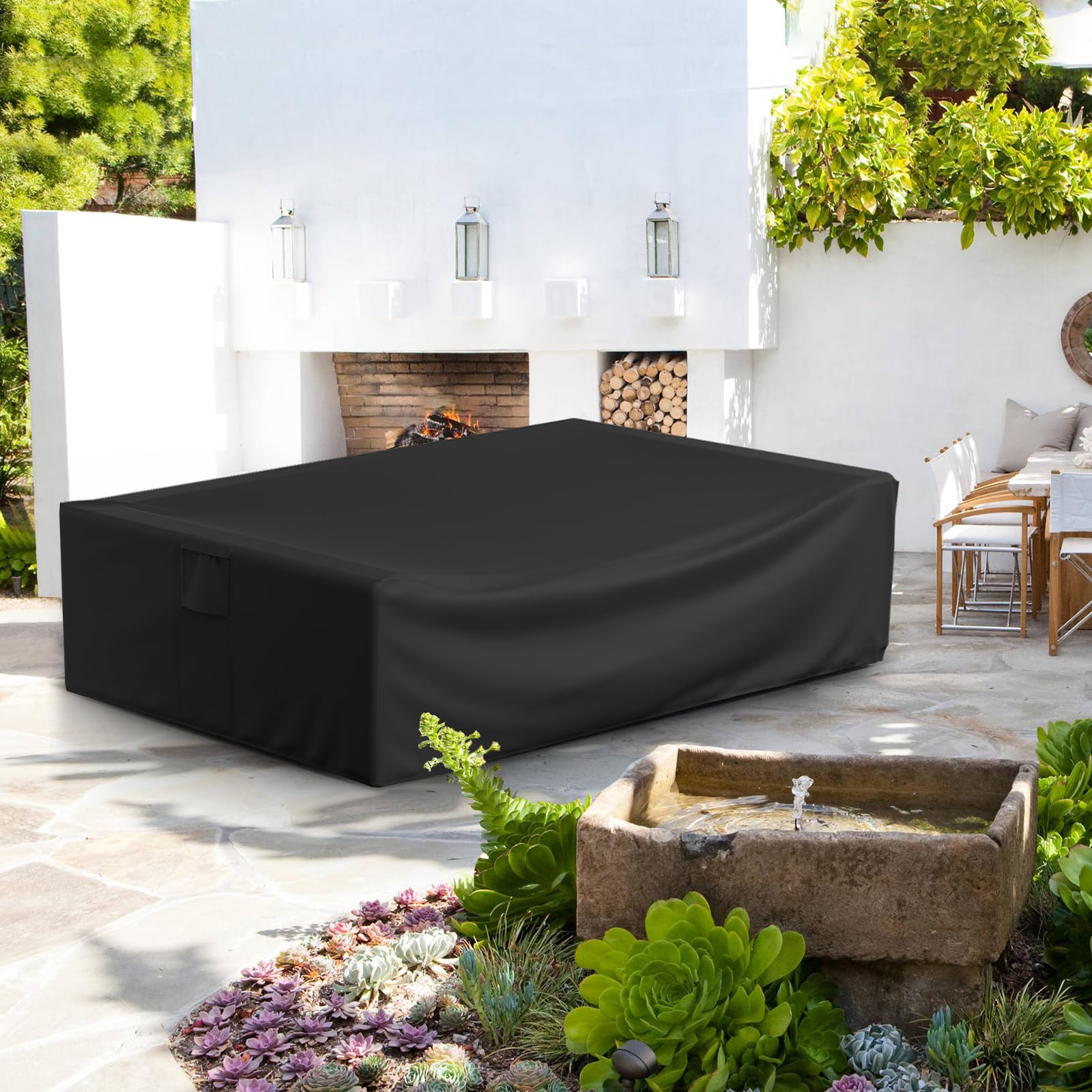 **Heavy Duty 500D Waterproof Outdoor Patio Furniture Cover - 90x64x28 Inch, Black - Protects Table, Sofa & Chair Sets from Rain, Sun & Dust (Ideal for Backyard, Deck & Garden Use)**