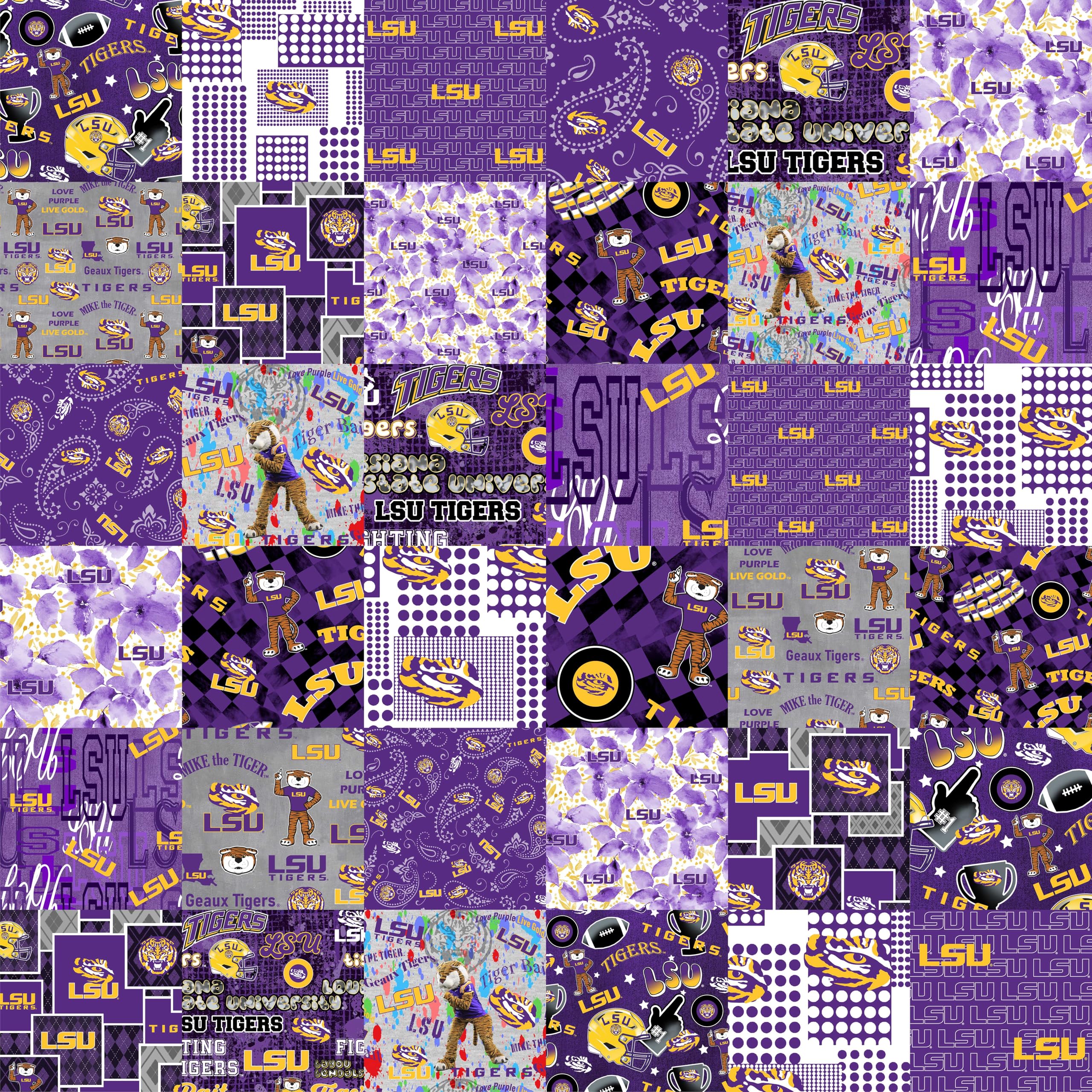 Official Licensed LSU Tigers Cheater Quilt Printed Cotton Fabric - 60
