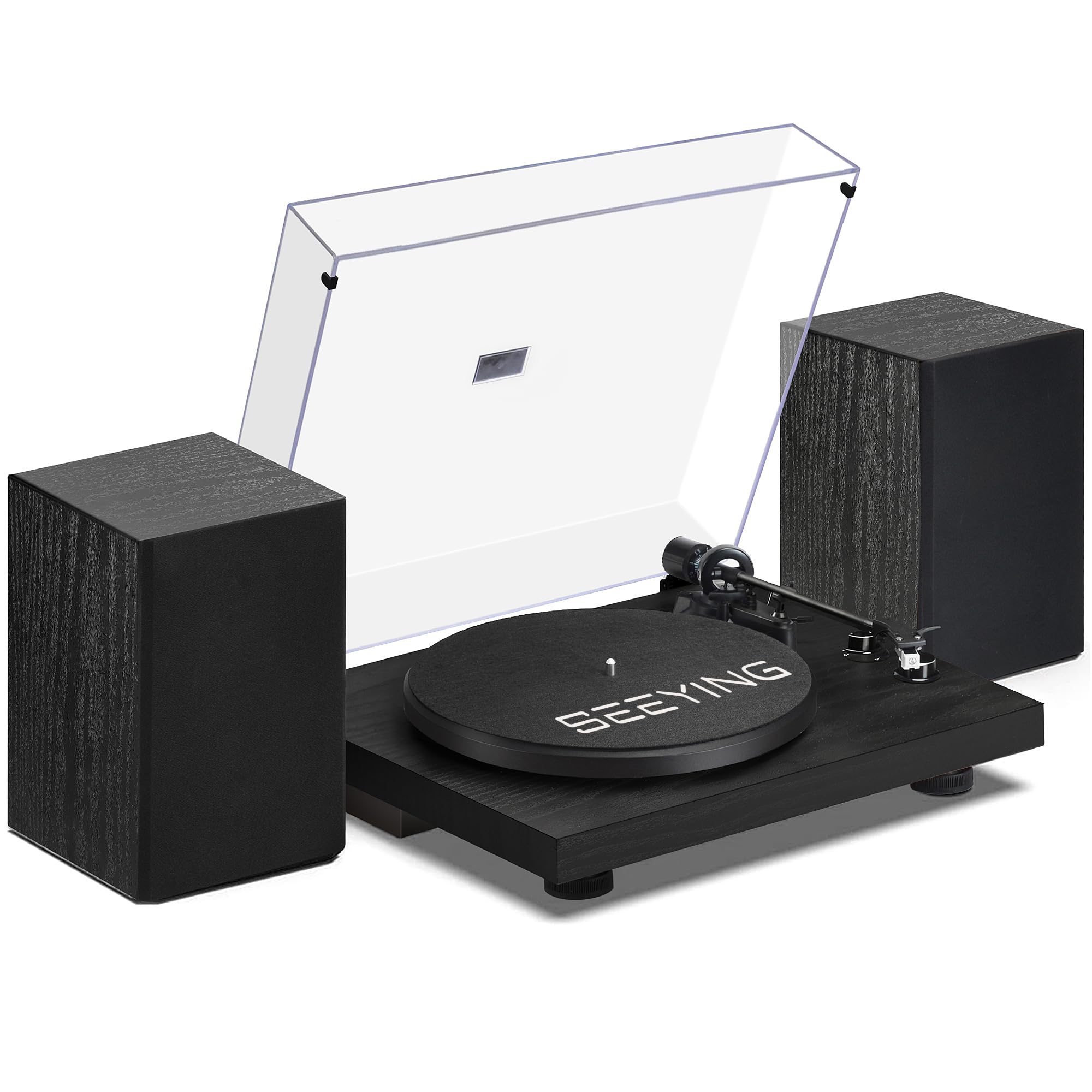 Vintage Vinyl Record Player Turntable with Built-in Speakers - 36W Wireless HiFi Stereo System, USB Recording, Magnetic Cartridge, Phono Preamp, Adjustable Counterweight Belt Drive - Perfect for Home Entertainment & Music Lovers (Black)