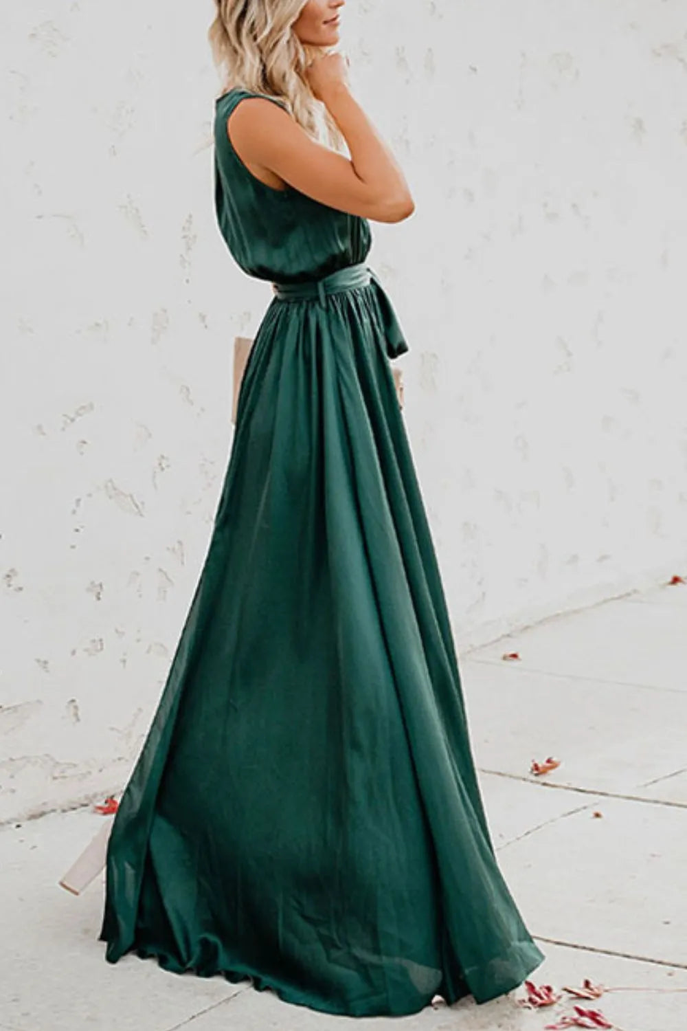 Elegant Tie Waist Maxi Resort Dress for Women - Flowy Summer Beach Dress with Side Slits | Perfect for Vacations, Weddings & Tropical Getaways