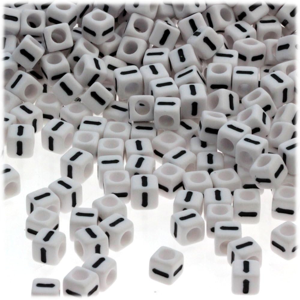 1,000-Piece Alphabet Beads - 7mm White Opaque Cube Beads with Black Letter P for Jewelry Making, DIY Crafts, Bracelets & Keychains - The Crafts Outlet