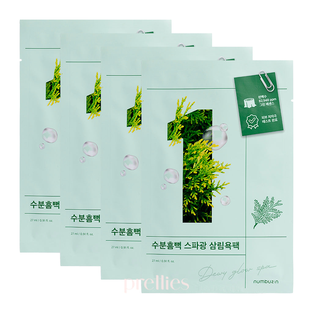 Numbuzin No.1 Dewy Glow Spa Sheet Mask (4 Sheets) - Hydrating Facial Mask for Radiant Skin | Perfect for At-Home Spa Night & Self-Care Routine