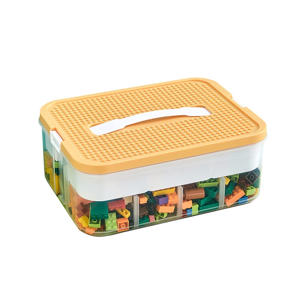 Stackable Plastic Toy Organizer Bins with Compartments - Building Blocks Storage Containers for Lego & Kids Toys - Durable Yellow Toy Chest for Playroom, Classroom & Home Organization