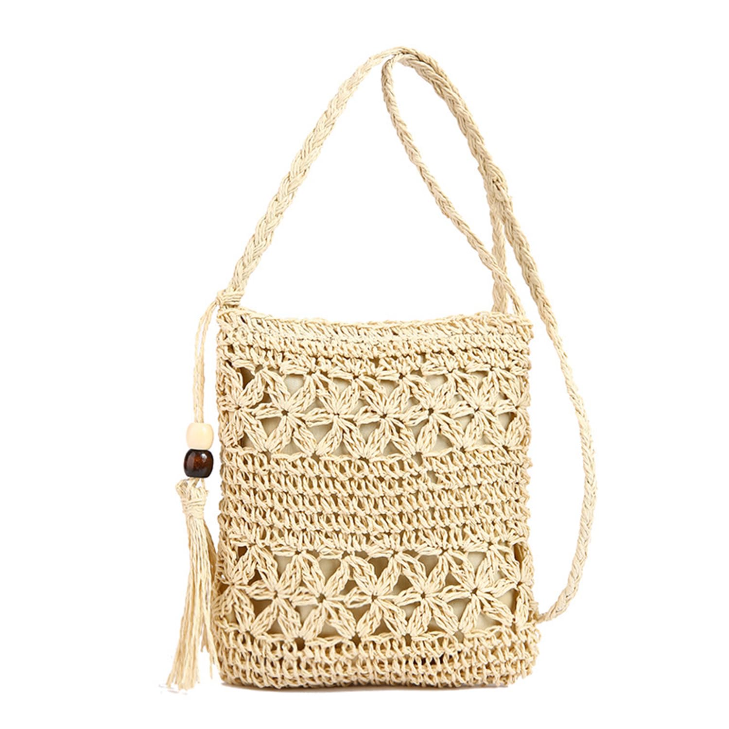 Boho Straw Crossbody Bag for Women - Handmade Woven Beach Purse, Summer Crochet Shoulder Bag - Perfect for Vacations, Festivals & Casual Outings