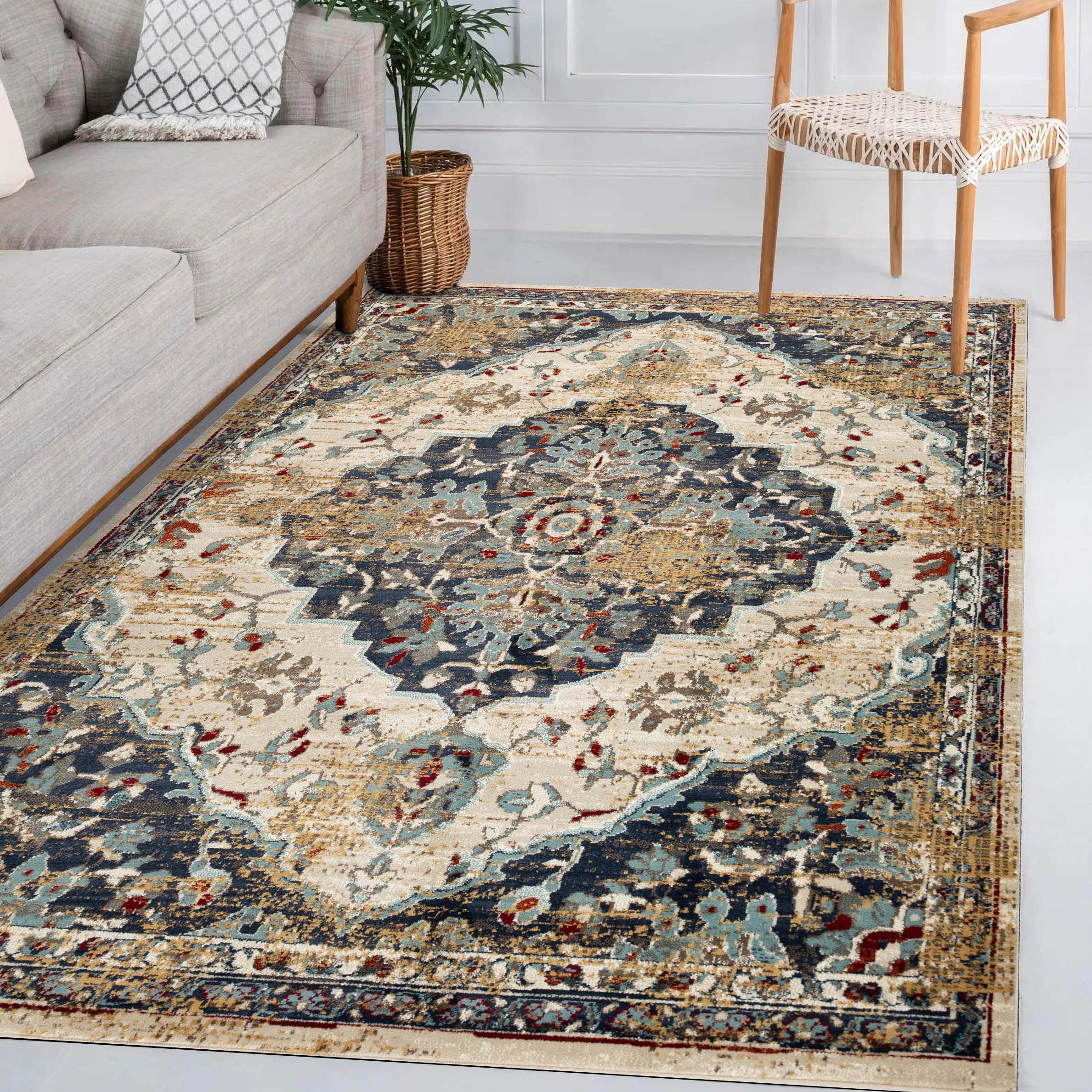 Abena Traditional Medallion Oriental Rug - Non-Slip Indoor Area Rug or Runner for Living Room, Bedroom, Dining Room - Perfect for Home Decor & High Traffic Areas