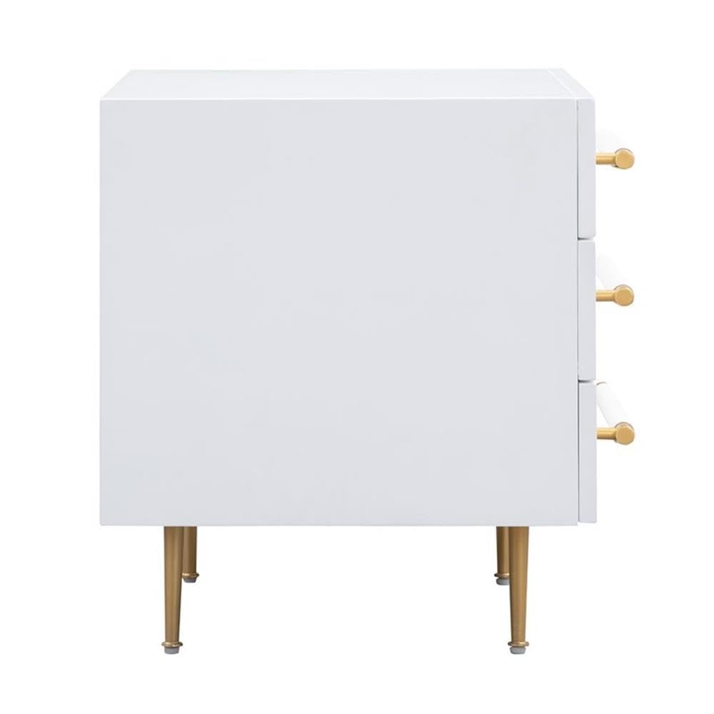 MAKLAINE 22 Inch Modern Acacia Wood Nightstand with White and Gold Finish - Stylish Bedside Table for Bedroom, Living Room, or Guest Room