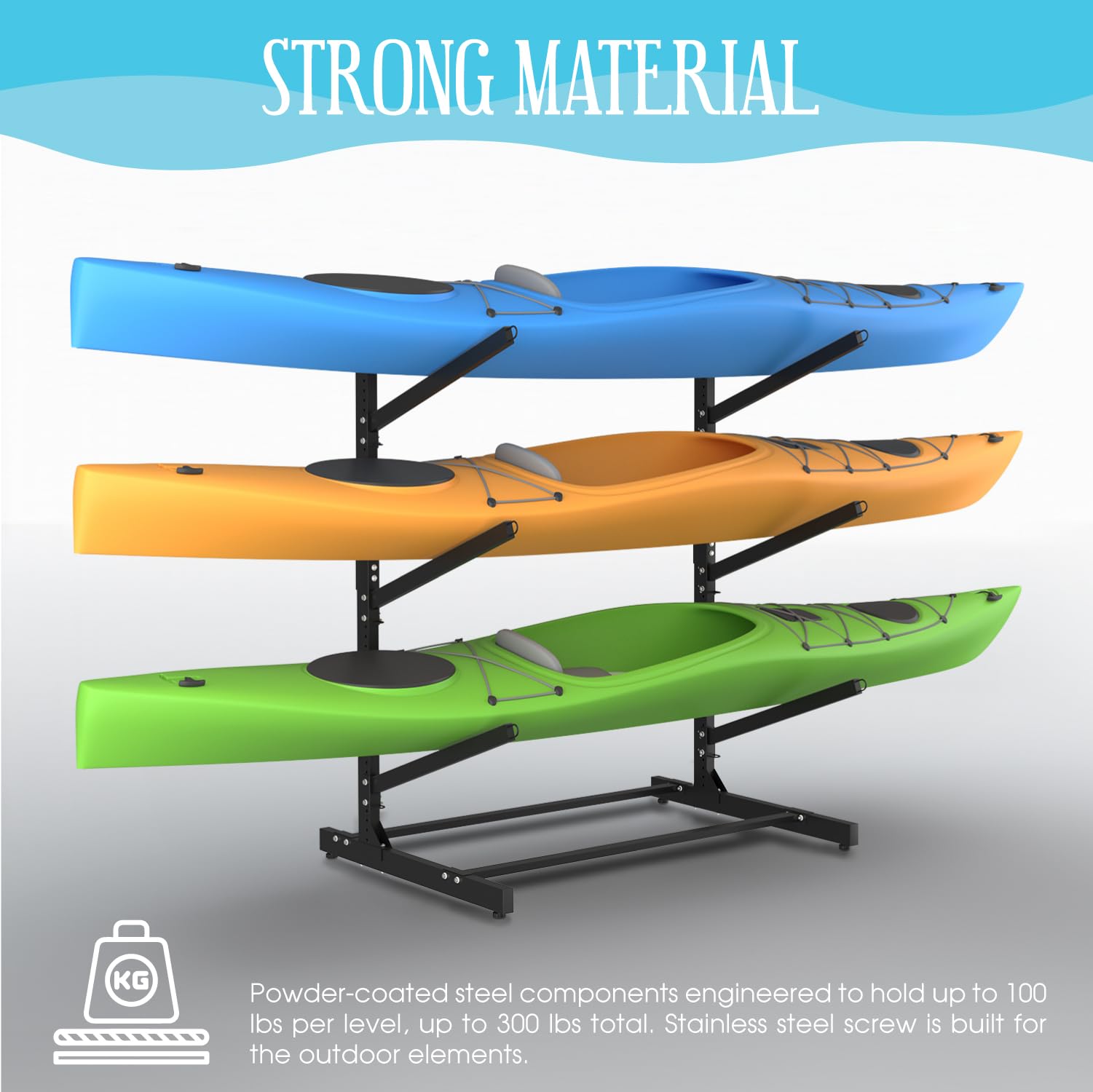 Adjustable Kayak Storage Rack - Heavy Duty SUP Stand, Weatherproof Canoe & Paddleboard Holder for Indoor/Outdoor Use - Perfect for Garage, Shed, Dock, Beach House Storage - Organize Surfboards, Kayaks & Water Sports Gear