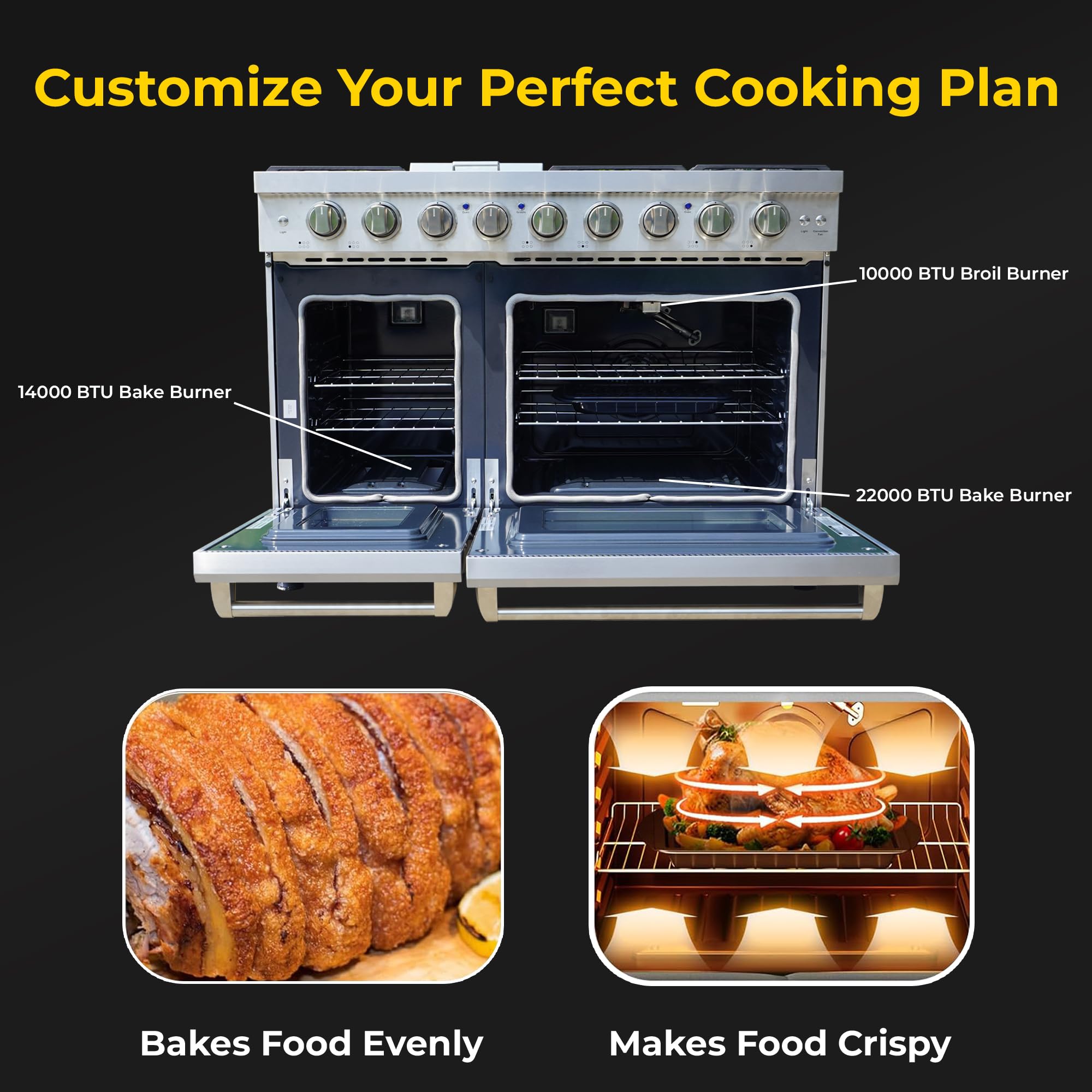 48-Inch Pro-Style Natural Gas or Propane Range with 6 High-Powered Burners, Griddle Cooktop & 6.8 cu. ft. Double Oven - Stainless Steel - Perfect for Home Chefs & Large Family Cooking