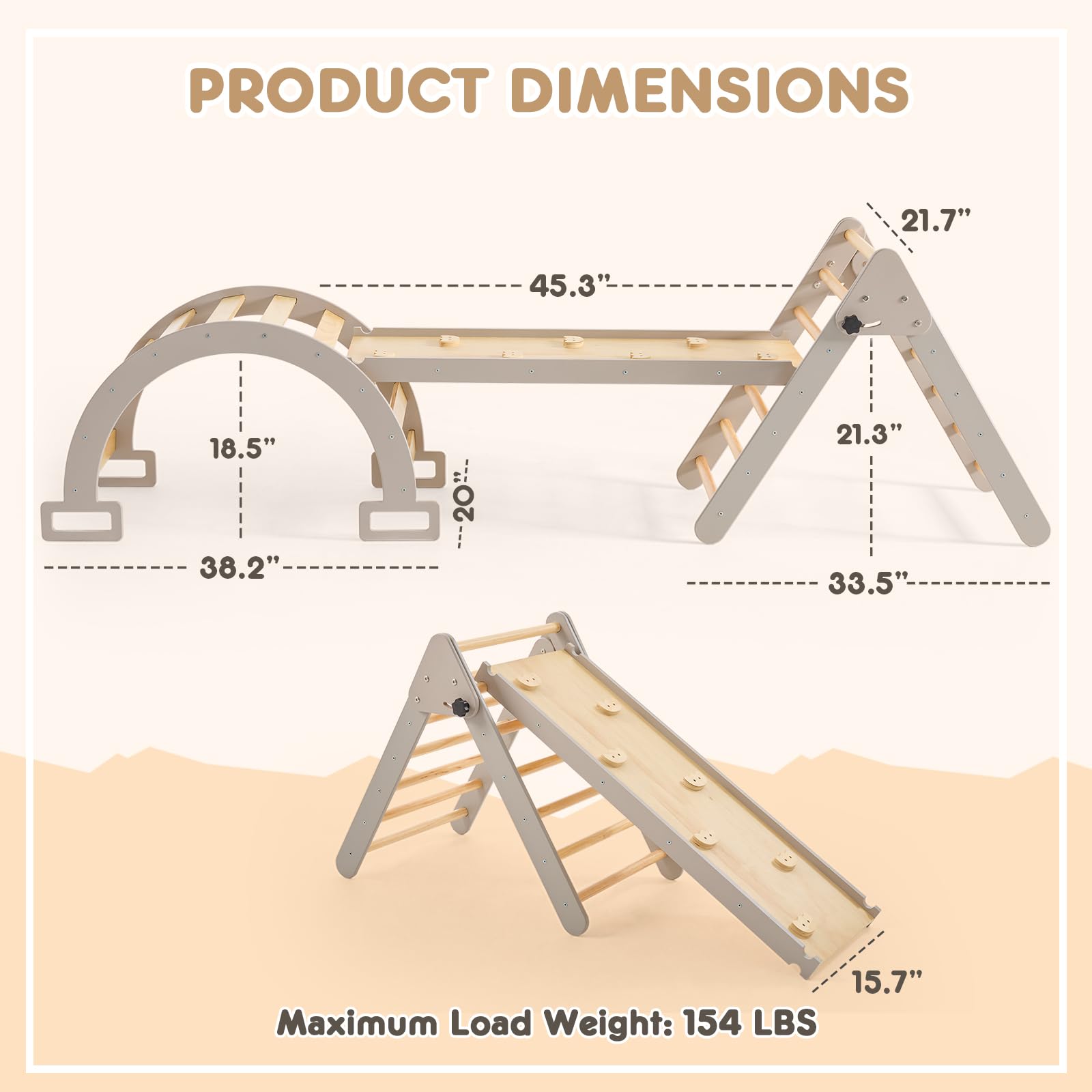 HARPPA 5-in-1 Pikler Triangle Set - Montessori Climbing Toys for Toddlers Indoor & Outdoor Play - Includes Climbing Triangle, Arch Climber & Jungle Gym - Large Grey - Perfect for Home Playrooms, Daycares & Preschools
