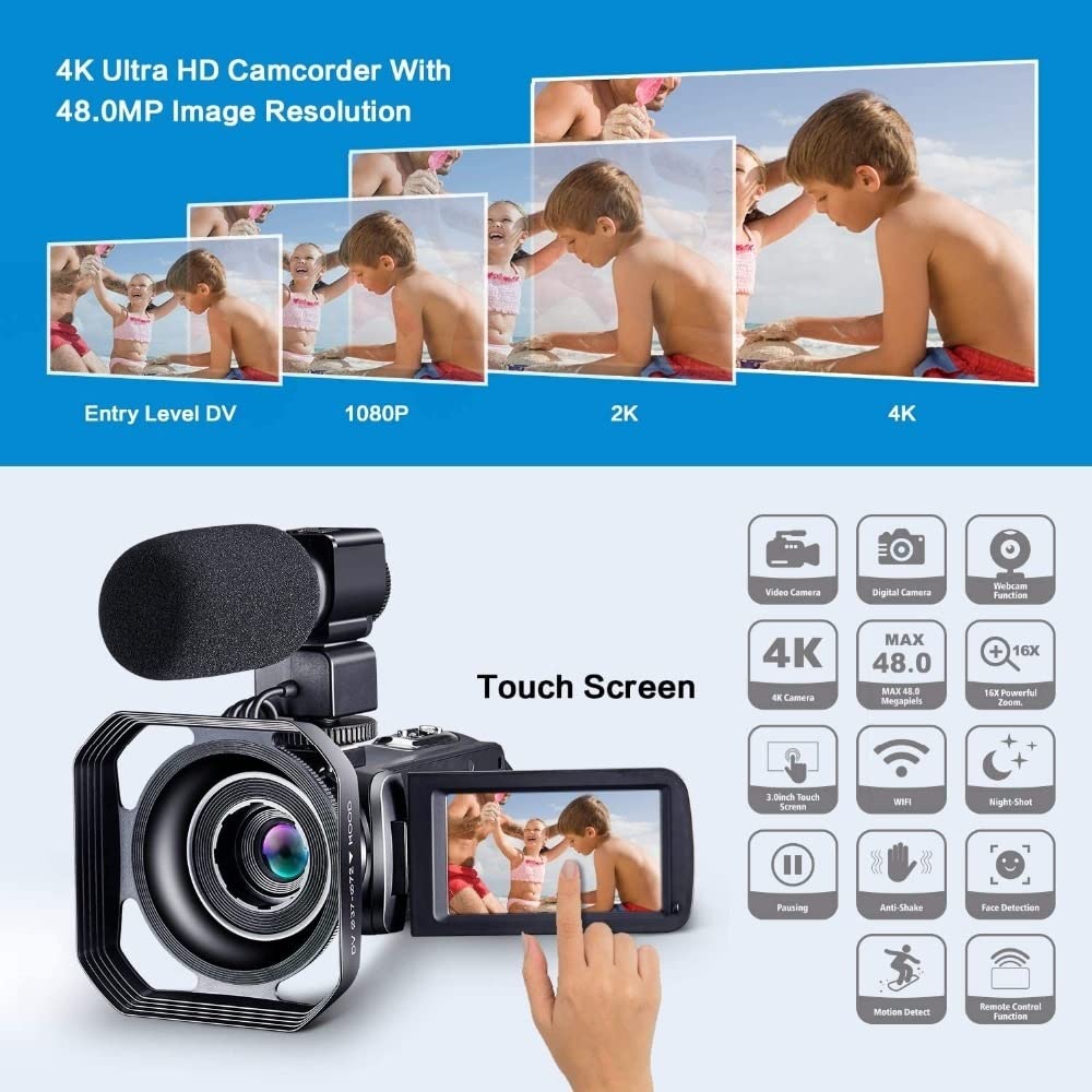 AUBEST 4K Professional Digital Video Camera Camcorder - 18X Zoom, Live Streaming, Vlogging, Ultra HD Webcam with 64GB SD Card & Camera Kit - Perfect for YouTube, Travel, Events, and Home Video Recording