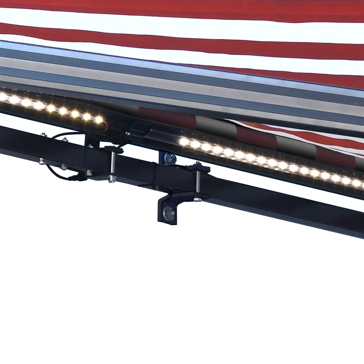 ALEKO 10x8 Feet Half Cassette Motorized Retractable LED Patio Awning - Red & White Stripes for Outdoor Shade & Luxury Backyard Relaxation
