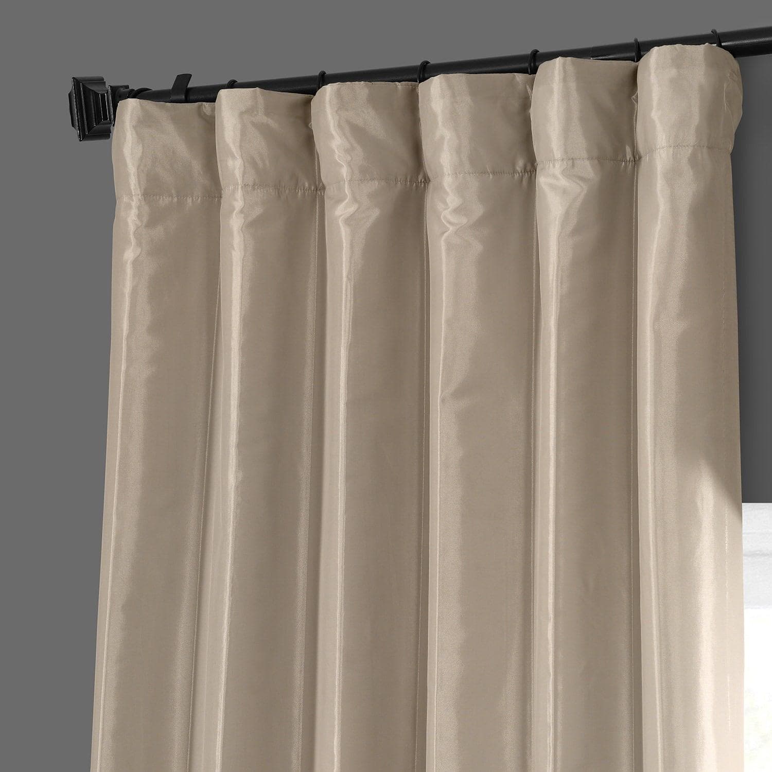 Antique Beige Solid Faux Silk Taffeta Blackout Curtains for Bedroom - Elegant Light Blocking Window Drapes for Living Room, Nursery & Home Theater