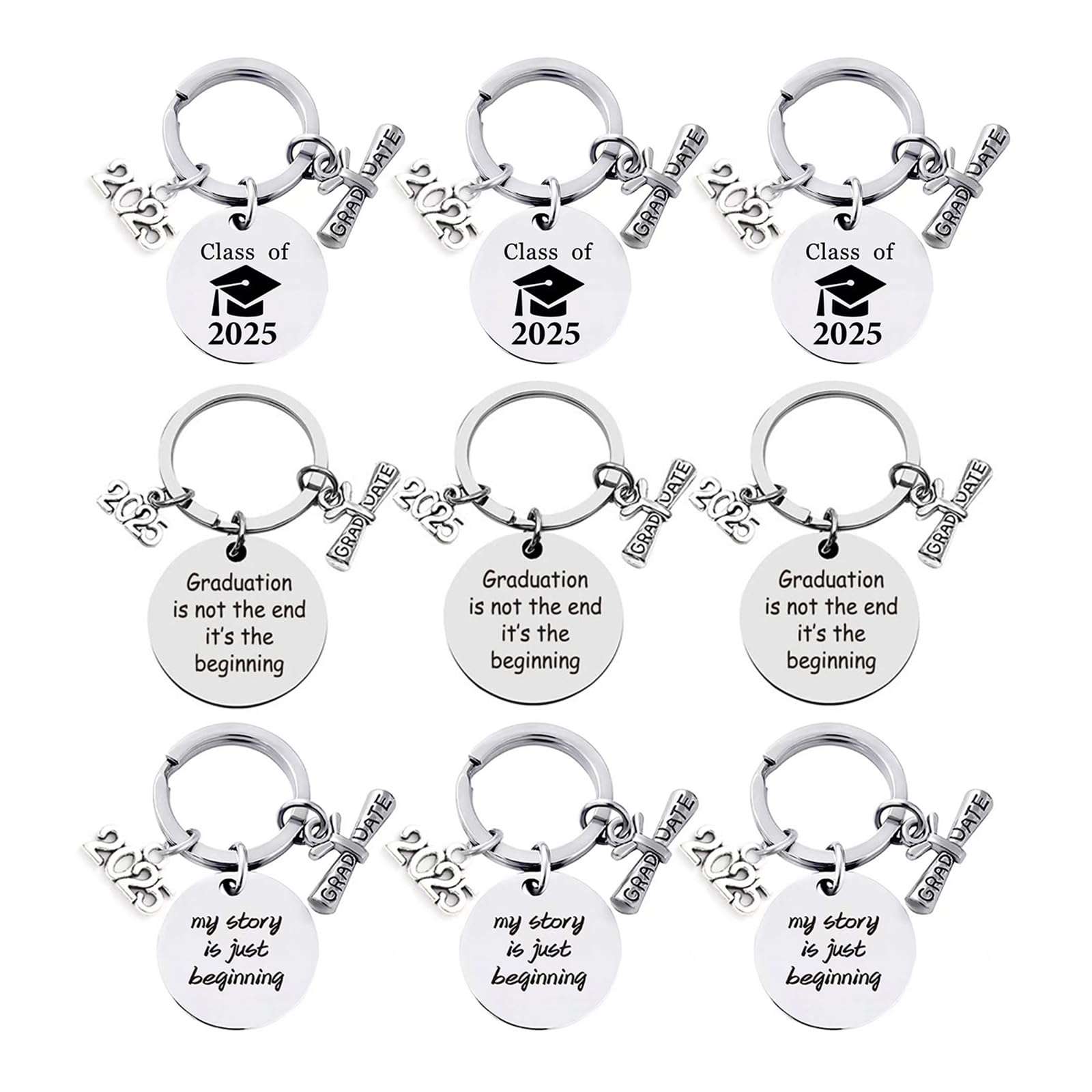 LUOZZY 9 Pcs My Story is Just Beginning Keychain - Class of 2025 Graduation Keychain Set - Perfect for Graduation Party Favors, Gifts & Keepsakes - Ideal for High School & College Graduates