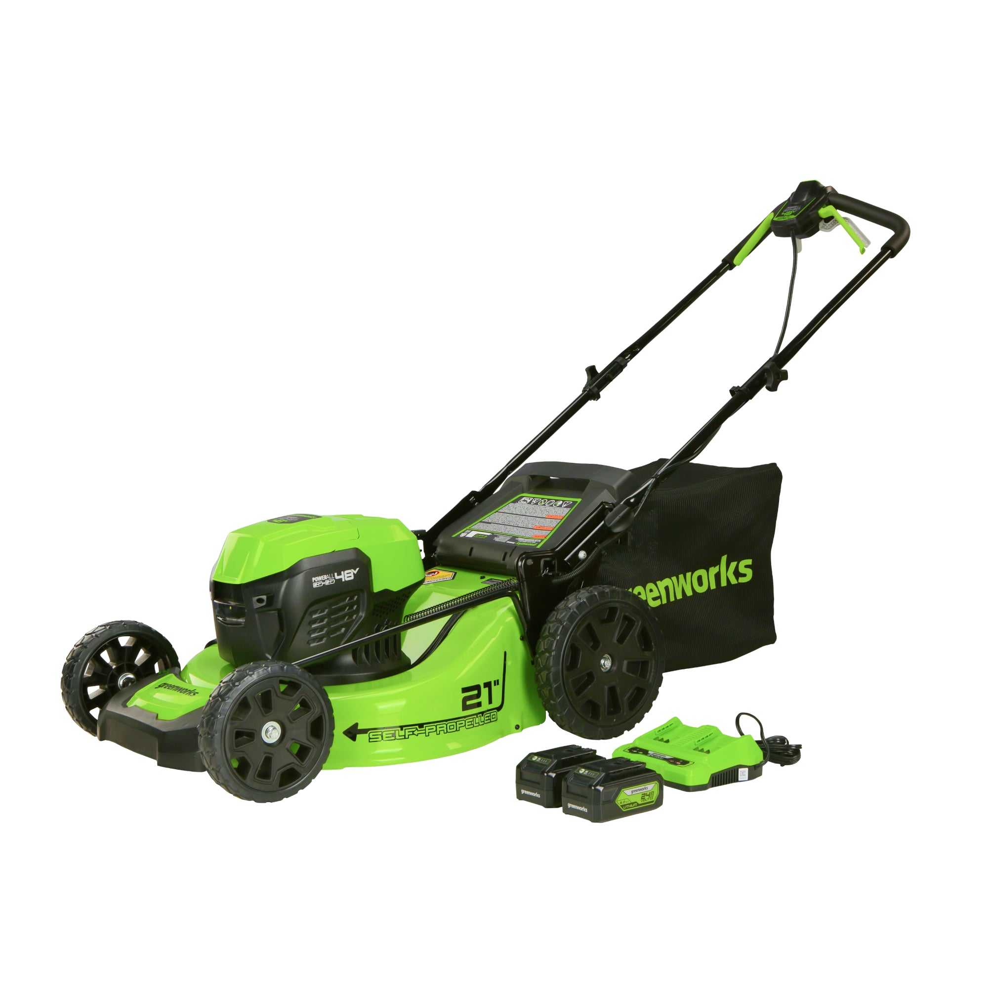 48V (2x24V) 21-Inch Cordless Self-Propelled Lawn Mower with 2x 5.0Ah USB Batteries & Dual Port Charger - Perfect for Medium to Large Yards, Quiet & Eco-Friendly Lawn Care