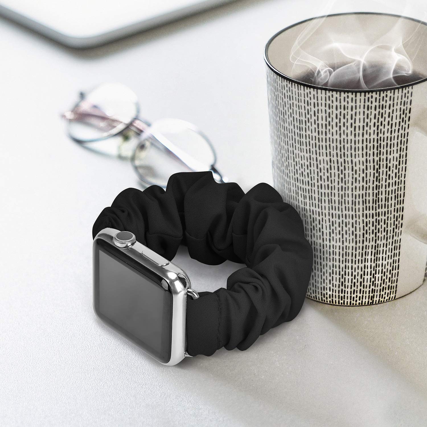 Scrunchie Watch Bands for Women - Soft Elastic Replacement Wristband Compatible with Apple Watch Series 10/9/8/7/6/5/4/3/2/1/SE (38mm 40mm 41mm 42mm 44mm 45mm 46mm 49mm Ultra) - Perfect for Workouts, Yoga & Everyday Fashion Accessory
