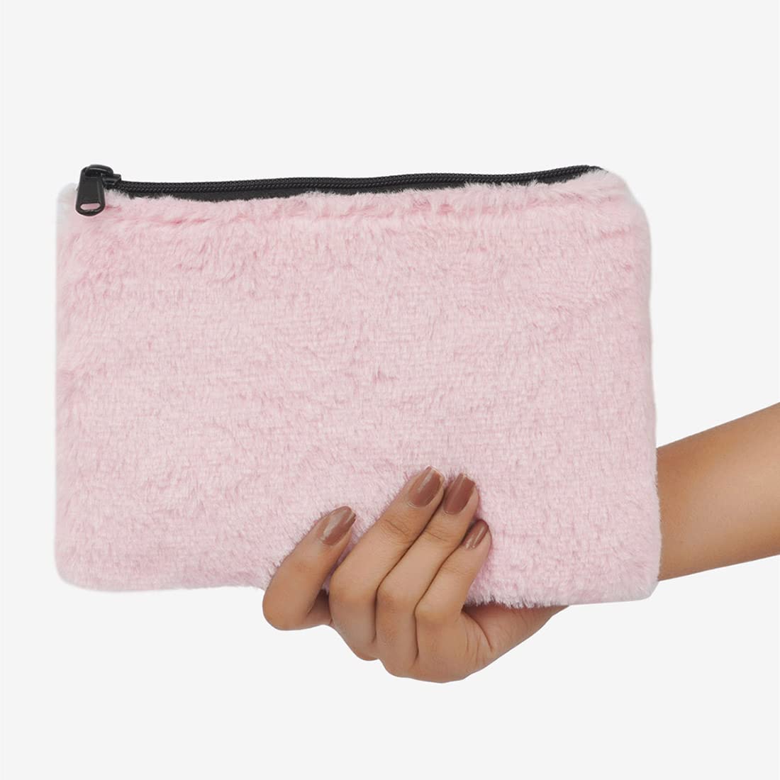 Crazyify Faux Fur Makeup Bag - Travel Cosmetic Pouch Set of 2, Waterproof Toiletry Organizer for Women | Perfect for Travel, Gym & Daily Essentials Storage