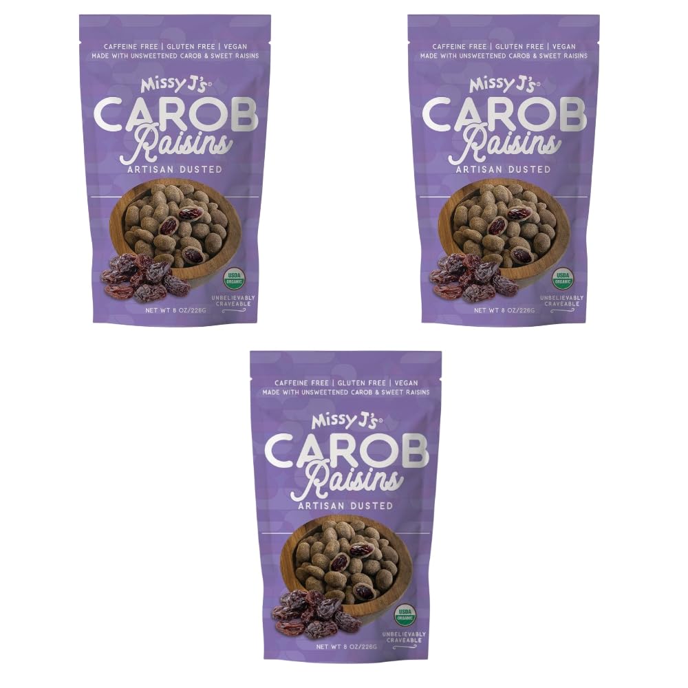 Organic Carob Covered Raisins 8 Oz (3 Pack) - Vegan, Gluten-Free, Dairy-Free Chocolate Alternative - Healthy Snacks for Kids, Office Treats & Baking Ingredient