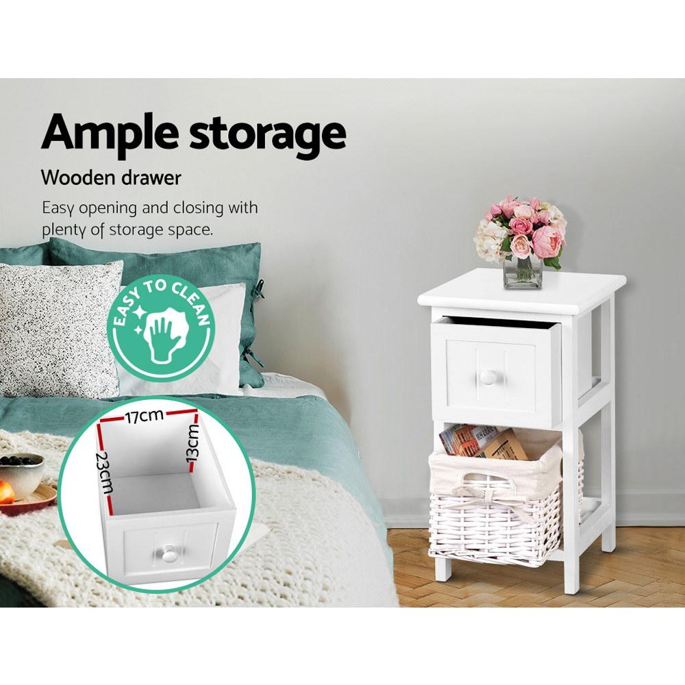 2-Pack White Rustic Nightstands - Solid Wood Bedside Tables for Bedroom, Living Room, or Office - Perfect for Storage & Decor