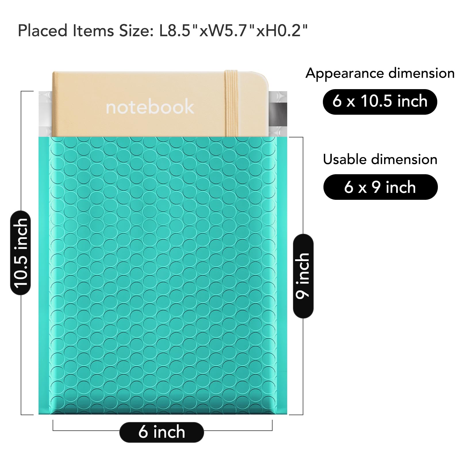 Fuxury 6x10 Inch Bubble Mailers 600 Pack - Teal Padded Shipping Envelopes, Usable Size 6x9