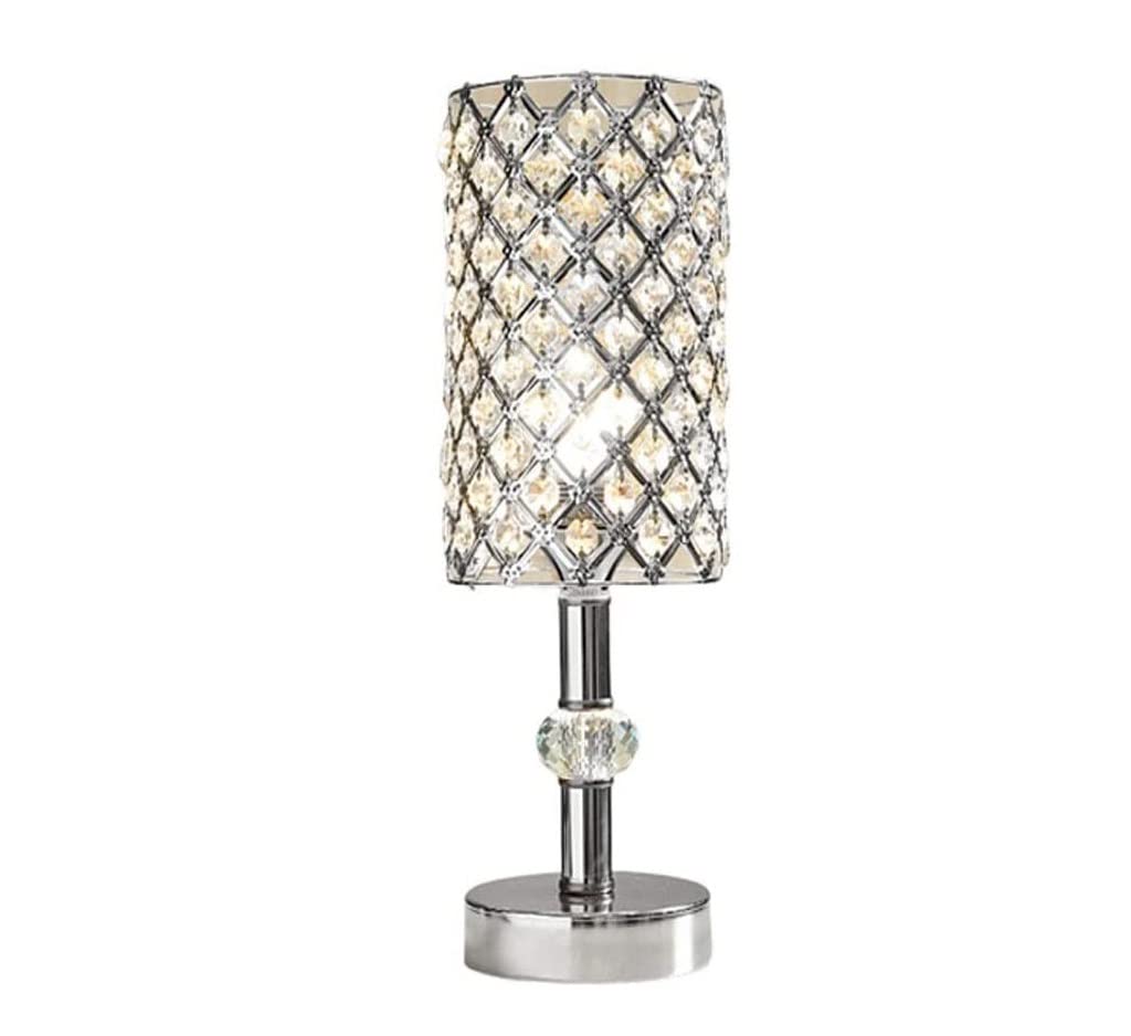 Modern Crystal Table Lamp - Round Metal Bedside Desk Lamp with Chrome Finish for Nightstand, Bedroom, Living Room & Dresser | Perfect for Reading, Relaxing & Home Decor