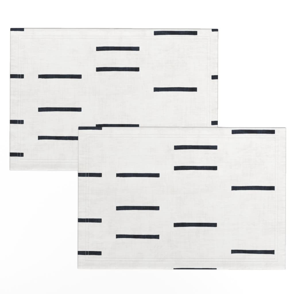Premium Linen Cotton Canvas Placemats Set of 2 - White Mudcloth Boho Modern Print Table Mats for Dining, Kitchen Decor & Farmhouse Style Home Accessories