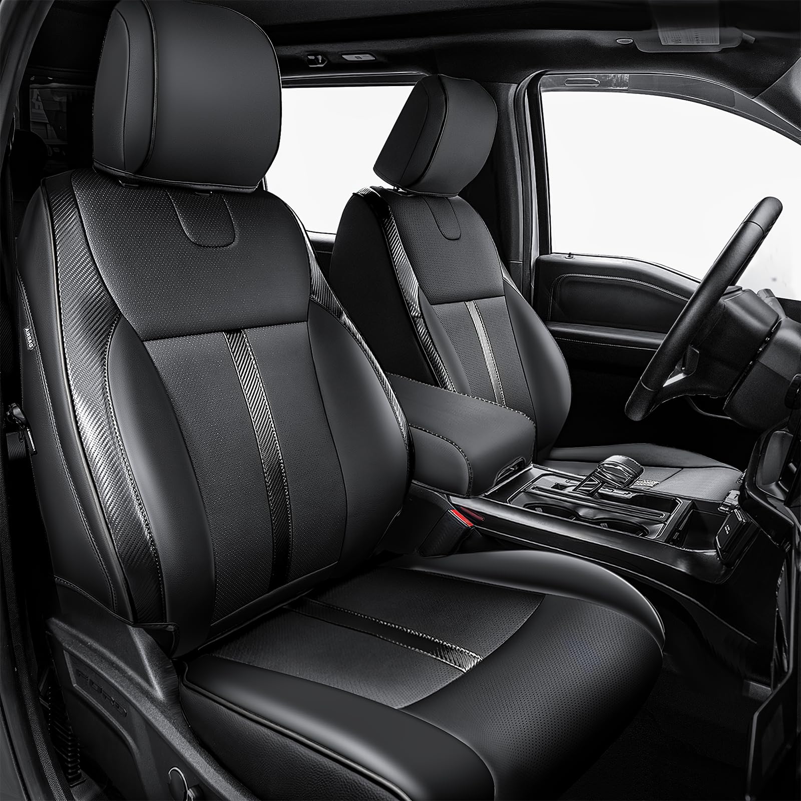 Premium Custom Fit Leather Seat Covers for 2021-2025 Ford F150 XL/XLT/STX SuperCrew & 2023-2025 F250/F350/F450 XL/XLT Crew Cab - Full Coverage Design (Excludes 40/20/40 Bench) | Durable Protection & Luxury Upgrade for Truck Seats | Perfect for Work Trucks, Off-Road Adventures & Daily Commuting
