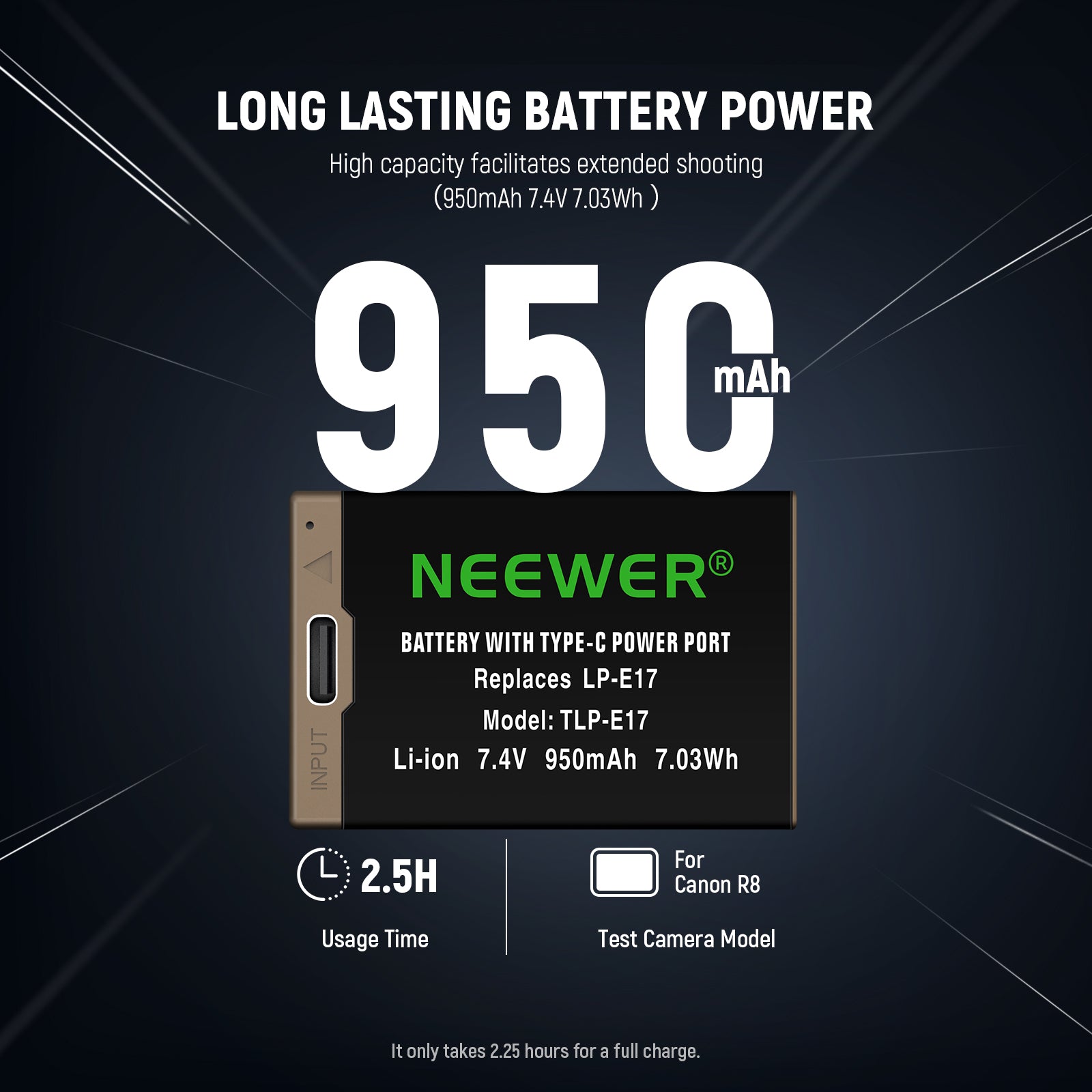 NEEWER 950mAh LP-E17 Replacement Battery for Canon DSLR Cameras - Compatible with EOS 80D, 70D, 60D, 7D Mark II & More - Perfect for Travel, Photography & Professional Shoots