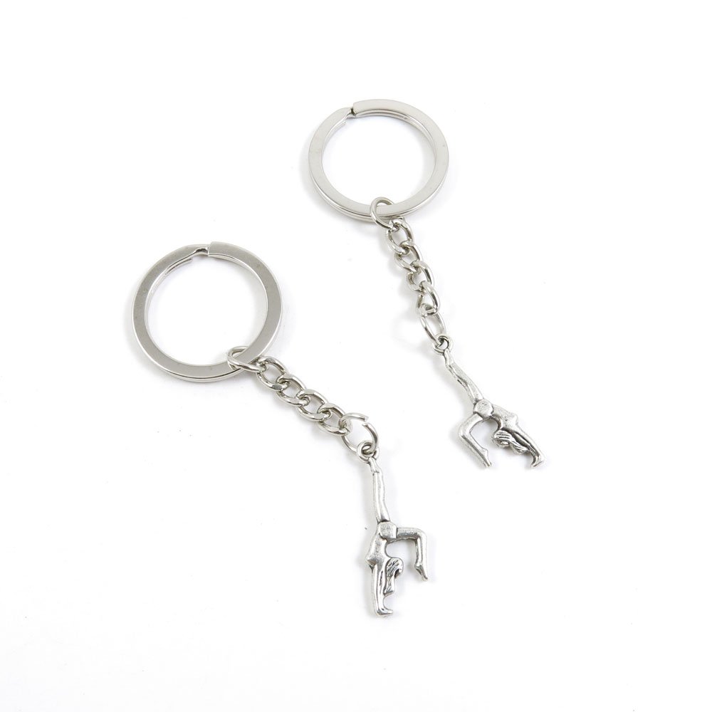Antique Silver Tone Keychain Door Car Key Ring Tags - Bulk Wholesale Keychain Supplies for Gymnastics & Dance (E4KK2) | Perfect for Key Organization, Gift Giving, and Sports Enthusiasts