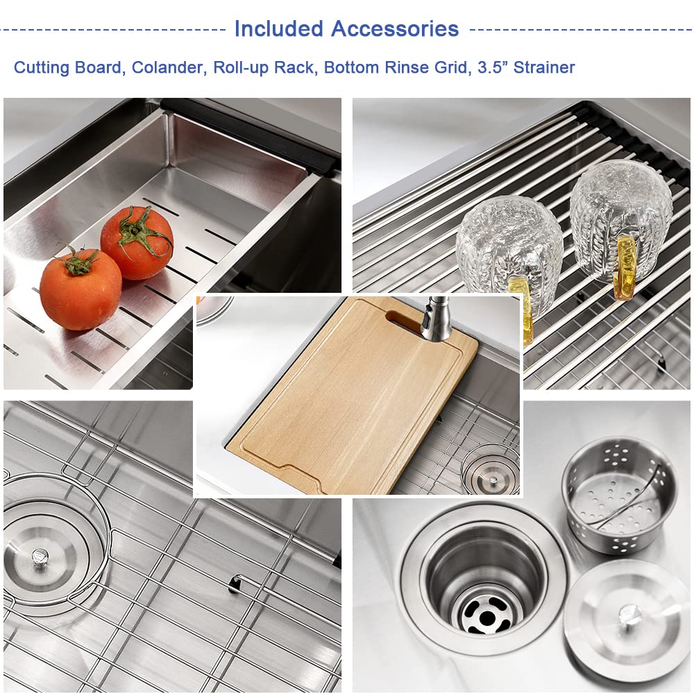 36 Inch Farmhouse Drop-In Kitchen Sink Workstation - Hovheir 36x22 Stainless Steel Single Bowl Apron Front Sink with Cutting Board | 16 Gauge Rust-Resistant | Perfect for Country Style Kitchens & Food Prep Stations
