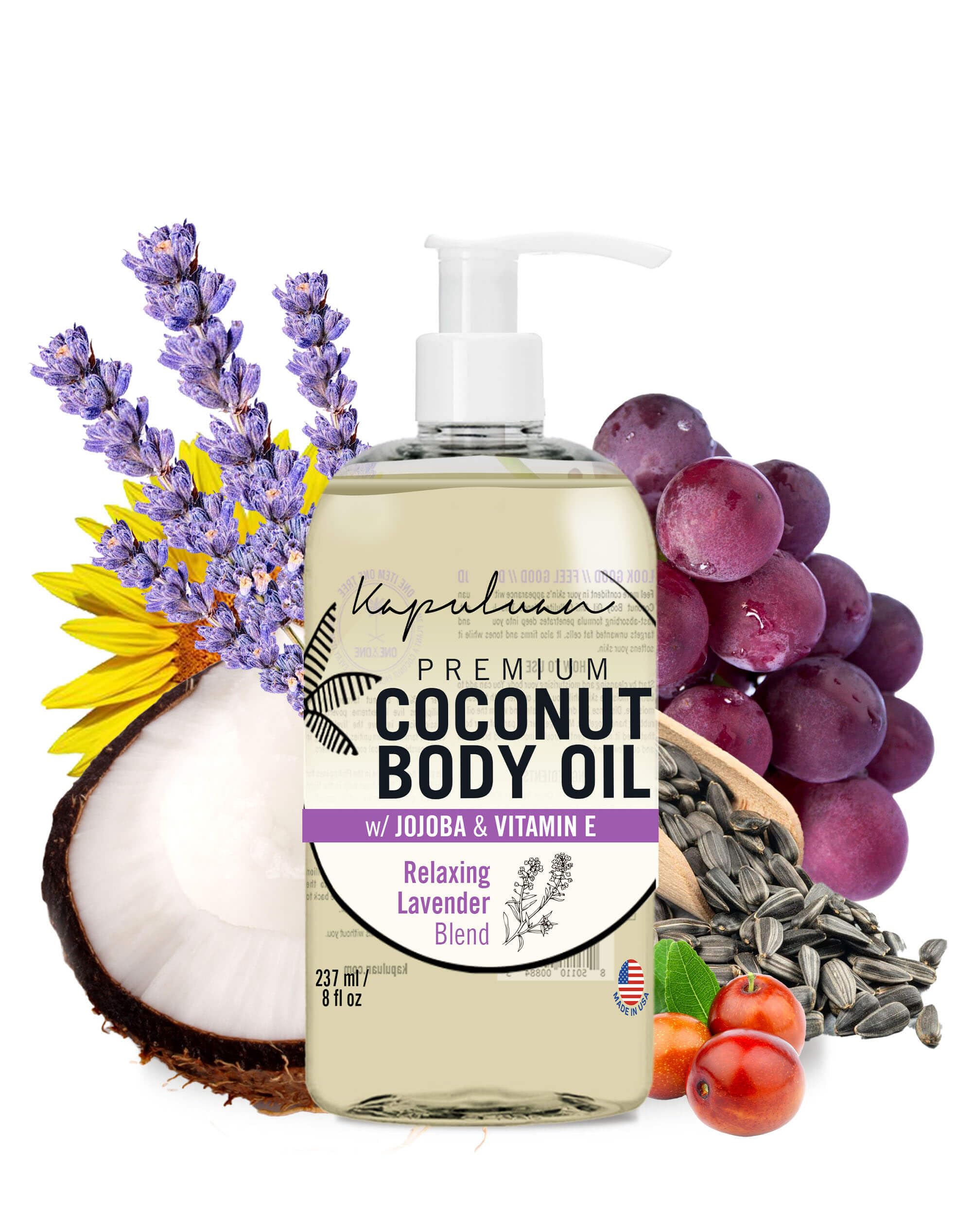 Relaxing Lavender Coconut Massage Body Oil for Stress Relief & Muscle Tension - 8oz Aromatherapy Essential Oil Blend for Spa, Yoga & Home Relaxation