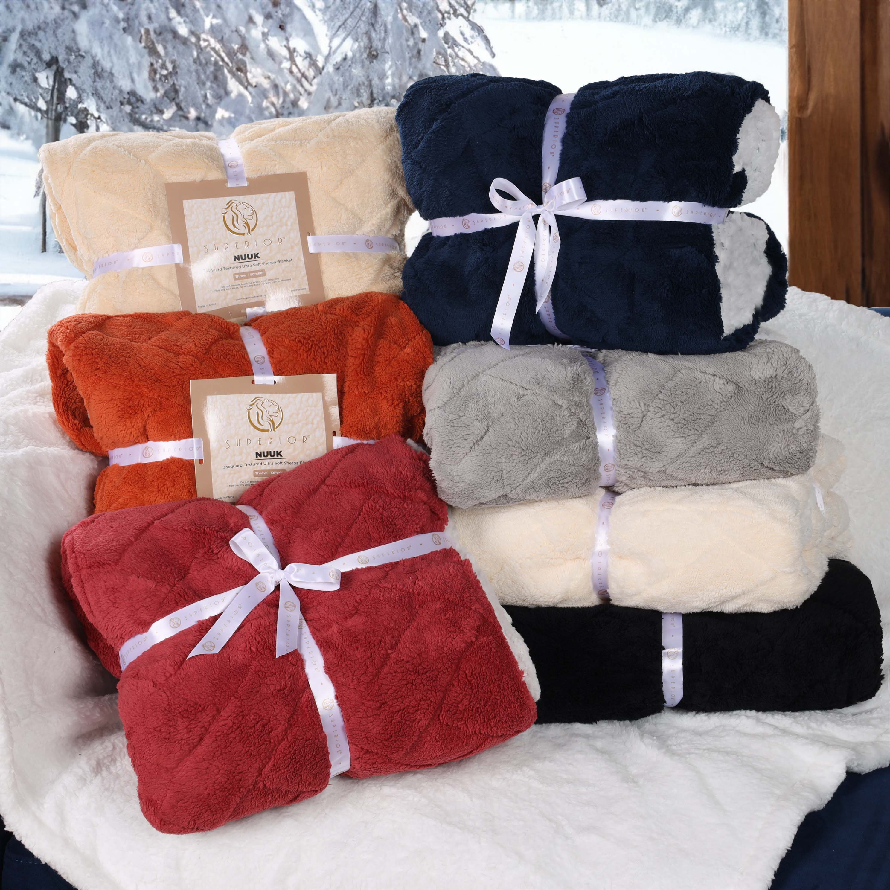 Nuuk Reversible Jacquard Lattice Plush Sherpa Fleece Blanket - Ultra Soft & Warm Winter Throw for Couch, Bed & Travel - Cozy Home Decor Gift for Christmas & Cold Weather
