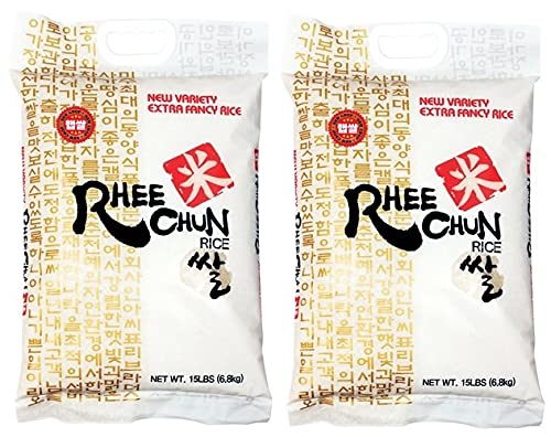 Premium Rhee Chun Extra Fancy New Variety Rice - 15 Pound (240 oz) 2-Pack | Long Grain White Rice for Asian Cuisine, Sushi, Fried Rice & Meal Prep