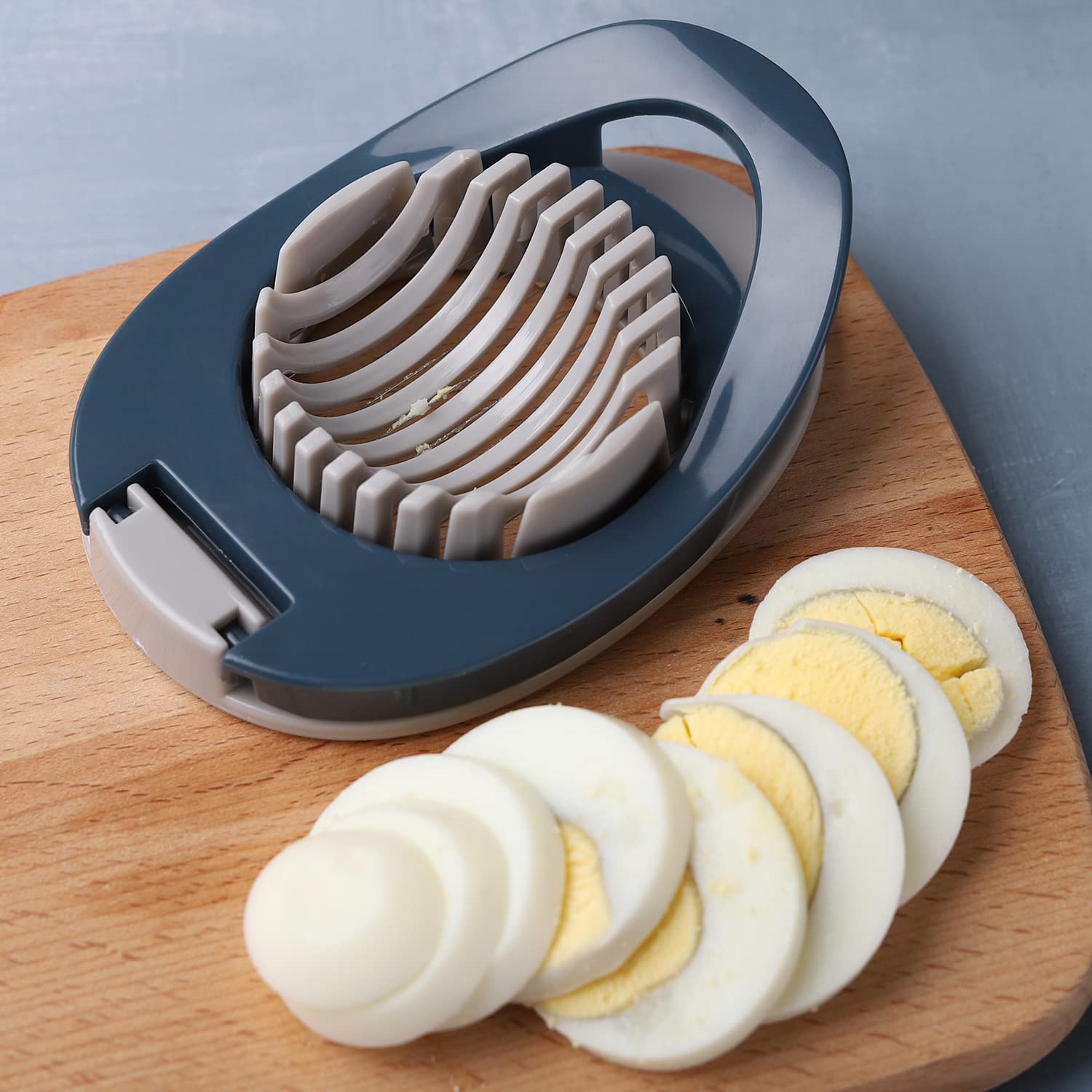 Stainless Steel Egg Slicer for Hard Boiled Eggs - Kitchen Gadget with Egg Piercer Holes - Perfect for Salads, Sandwiches & Meal Prep (Blue)