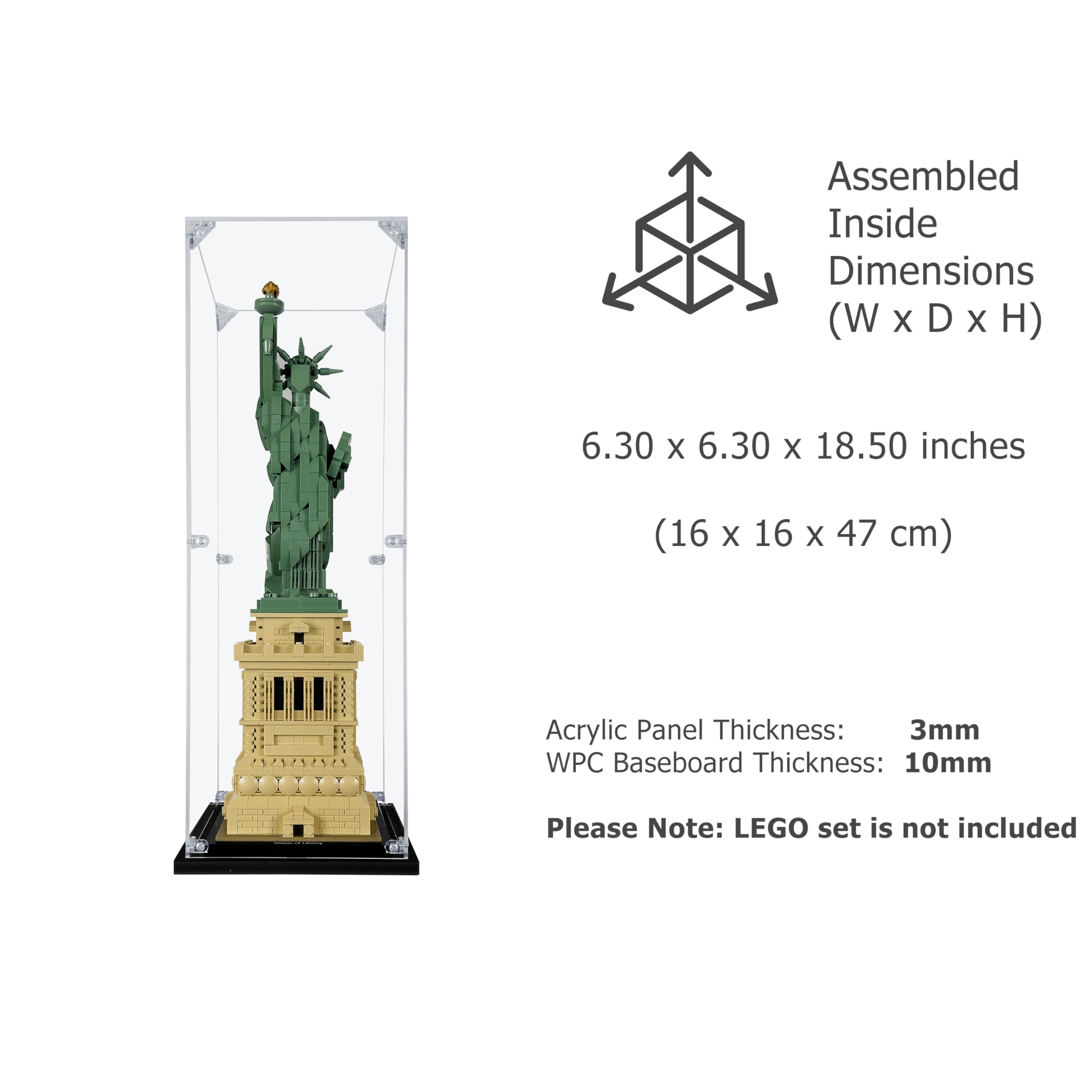 Acrylic Display Case for Lego Statue of Liberty #21042 - Dustproof Protective Cover for Lego Architecture Sets - Perfect for Home Decoration & Collectible Showcase (Lego Not Included)