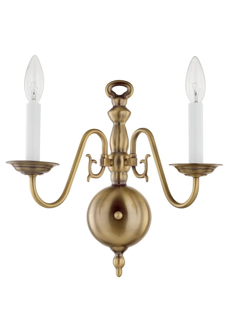 Livex Lighting 5002-02 Williamsburg 2-Light Polished Brass Wall Sconce - Elegant Wall Lighting for Bedroom, Hallway & Living Room Décor