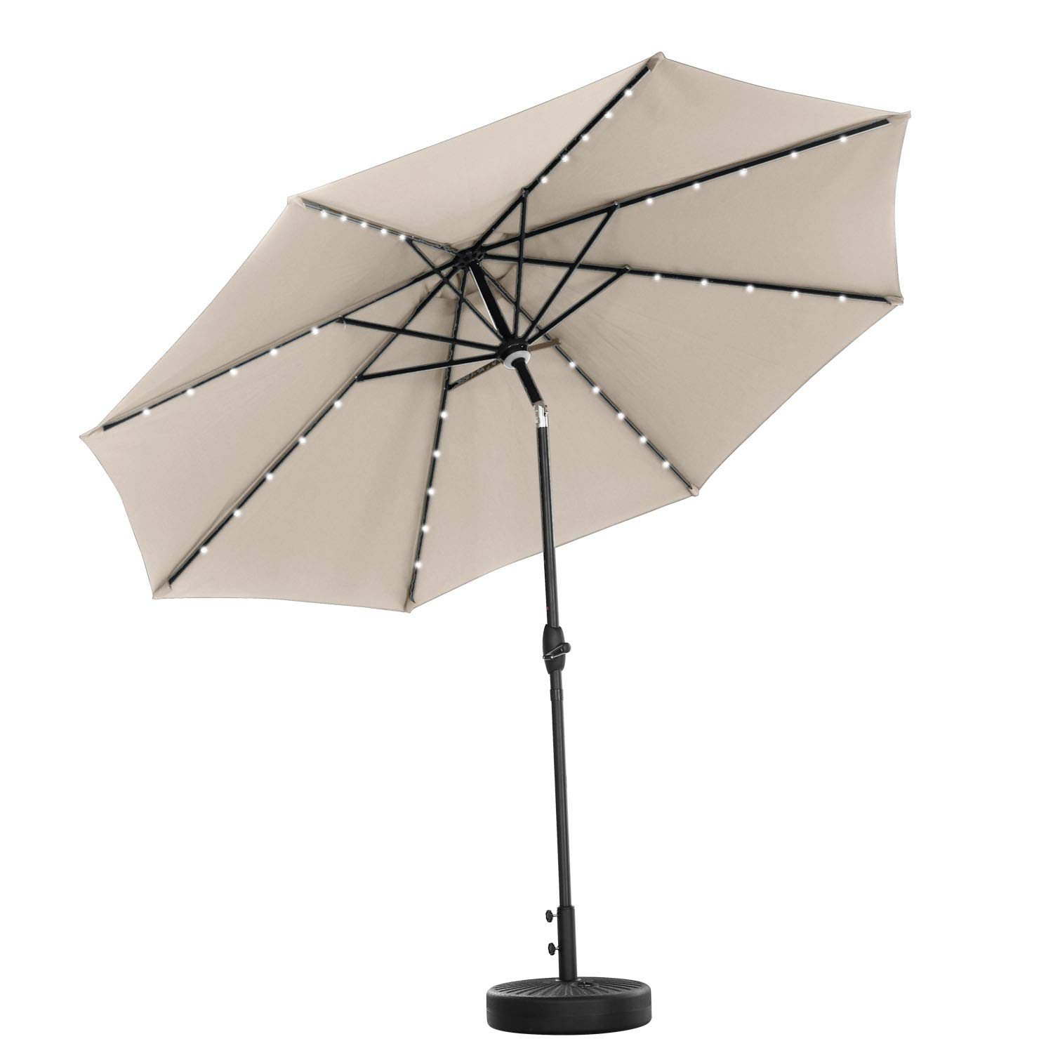 GDY 10Ft Solar Powered Patio Umbrella with 40 LED Lights - Aluminum Outdoor Market Umbrella with Tilt & Crank - Perfect for Backyard, Poolside, and Outdoor Dining Areas