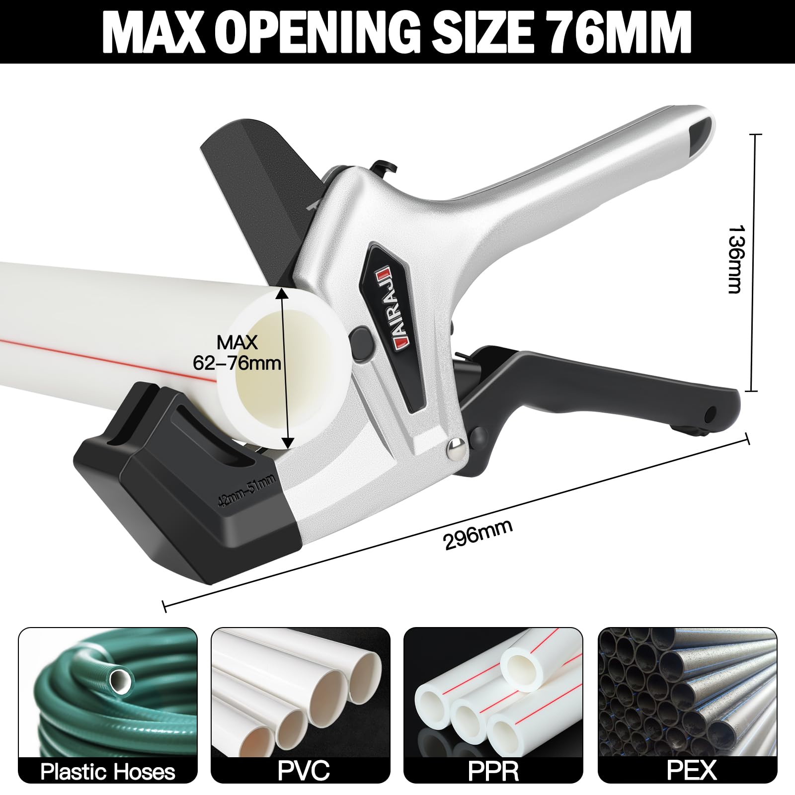 Heavy Duty AIRAJ Ratchet PVC Pipe Cutter - Cuts up to 3 Inches Plastic Pipes, PEX & PVC with One-Click Blade Replacement - Includes Extra Spare Blade - Ideal for Plumbing, HVAC & DIY Home Improvement Projects