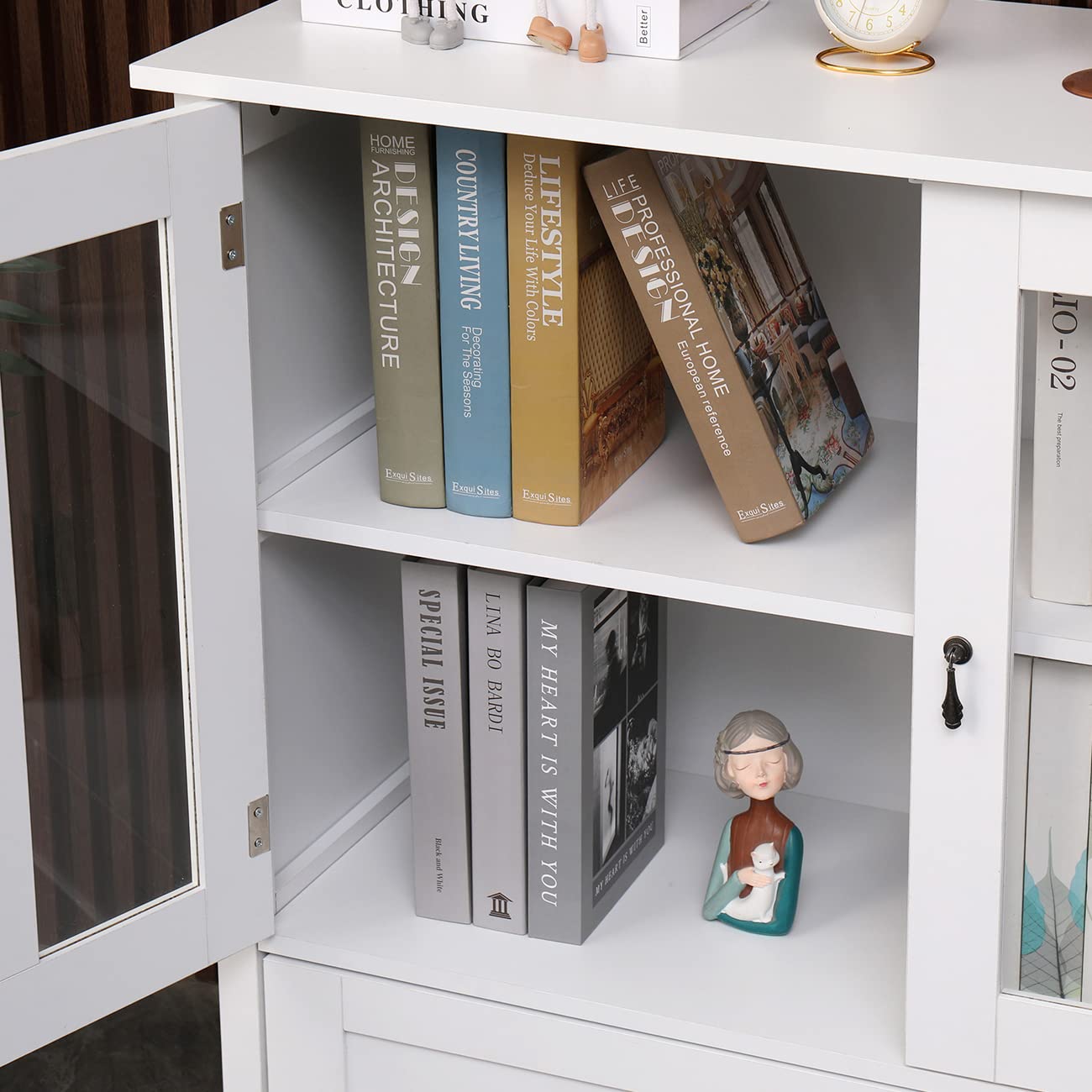 White Buffet Cabinet with Glass Doors & Drawers - Large Storage Sideboard for Dining Room, Living Room & Entryway - Wooden Credenza Console Table with Shelves - Perfect for Kitchen Storage, Pantry Organization & Home Decor Display