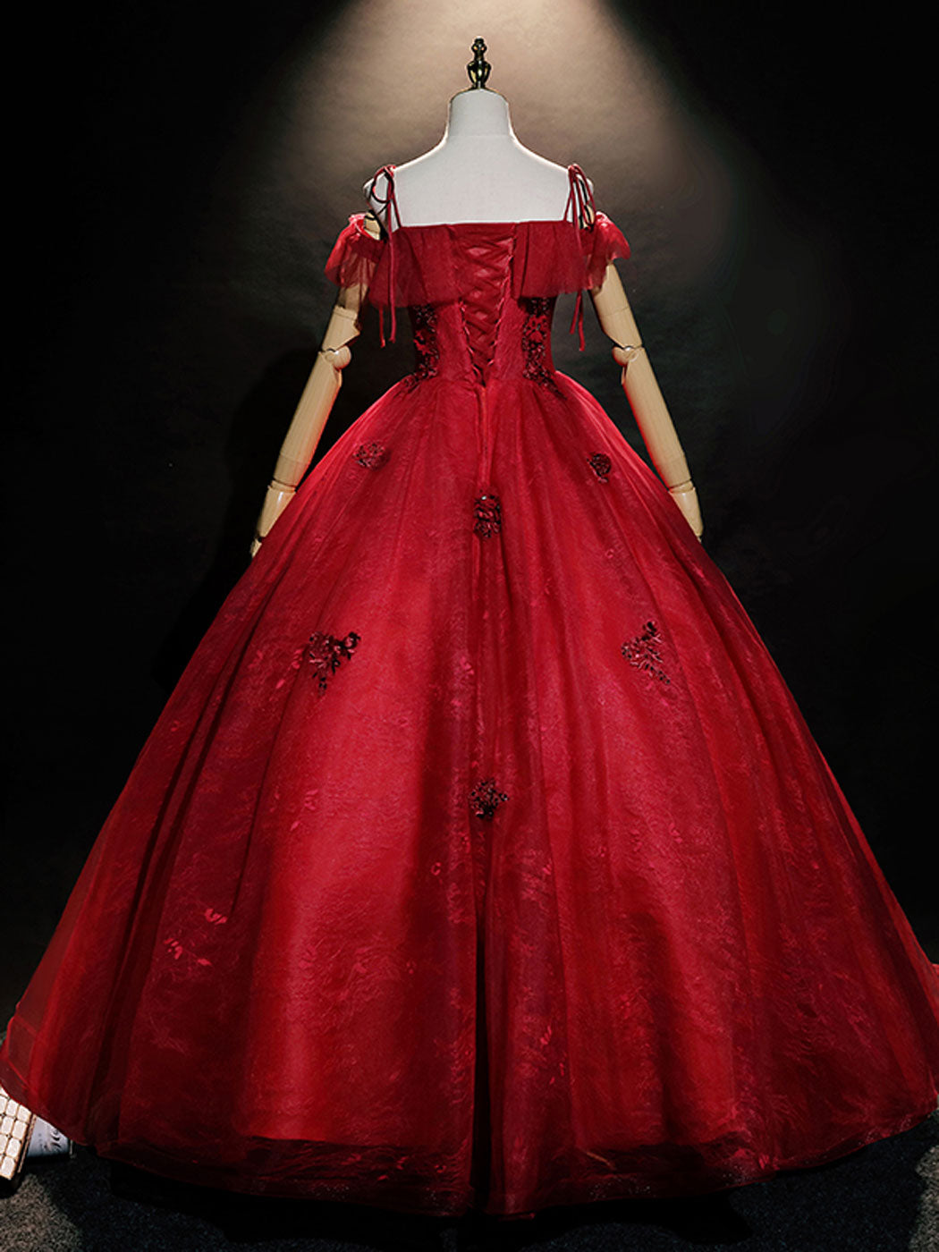 Elegant Burgundy Off Shoulder Tulle Lace Long Prom Dress for Sweet 16, Homecoming & Formal Events - Plus Size Available