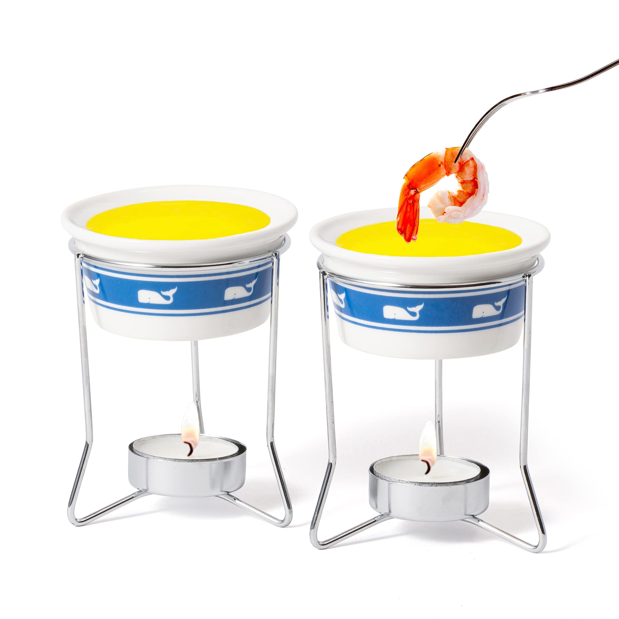 Nantucket Seafood Whale Butter Warmers - Set of 2 White Ceramic Warmers for Bread, Lobster & Seafood | Perfect for Dinner Parties, Restaurants & Coastal Home Decor