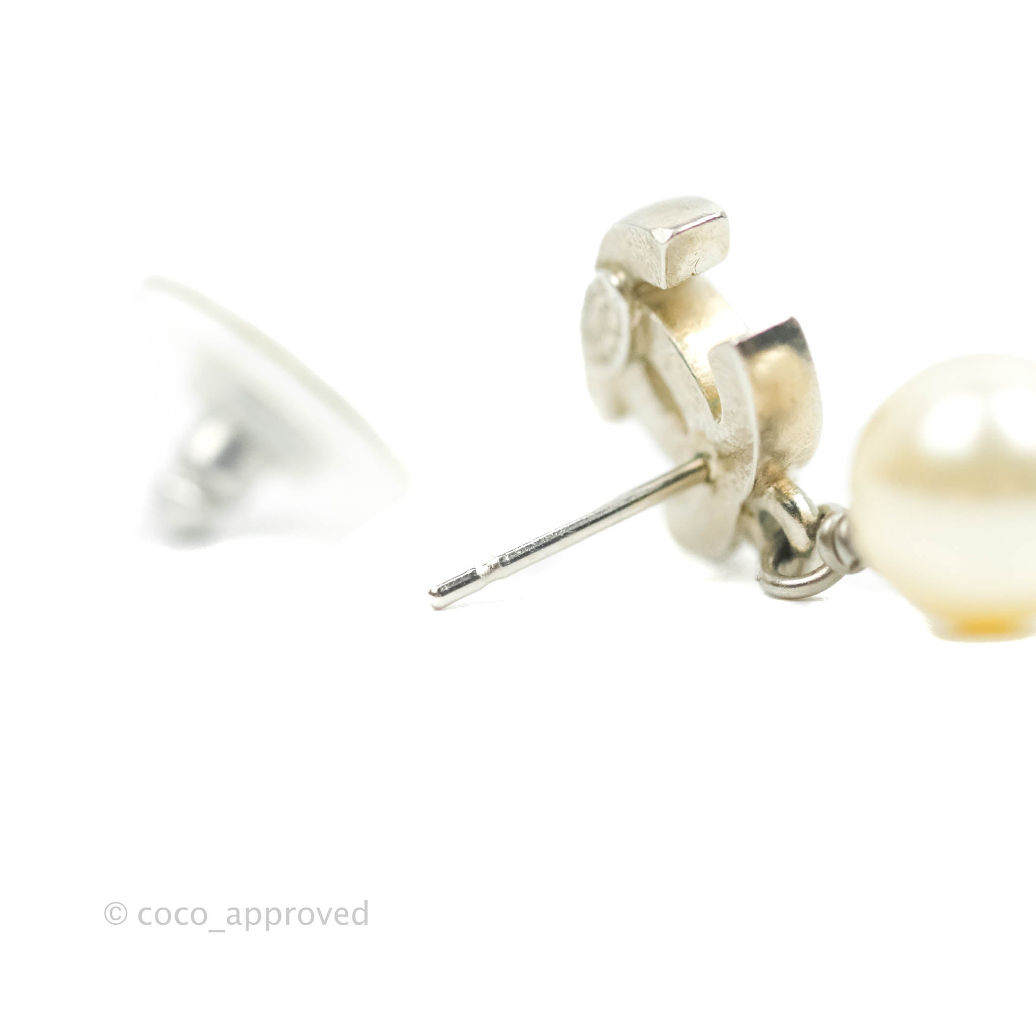 Chanel CC Pearl Drop Earrings for Women - Silver Tone Fashion Jewelry 12W - Perfect for Weddings, Parties & Special Occasions