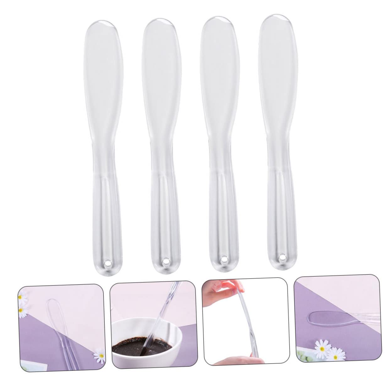 Minkissy 4pcs Makeup Spatulas - Cosmetic Mask Mixing Spoons for Easy Application | DIY Beauty & Sampling