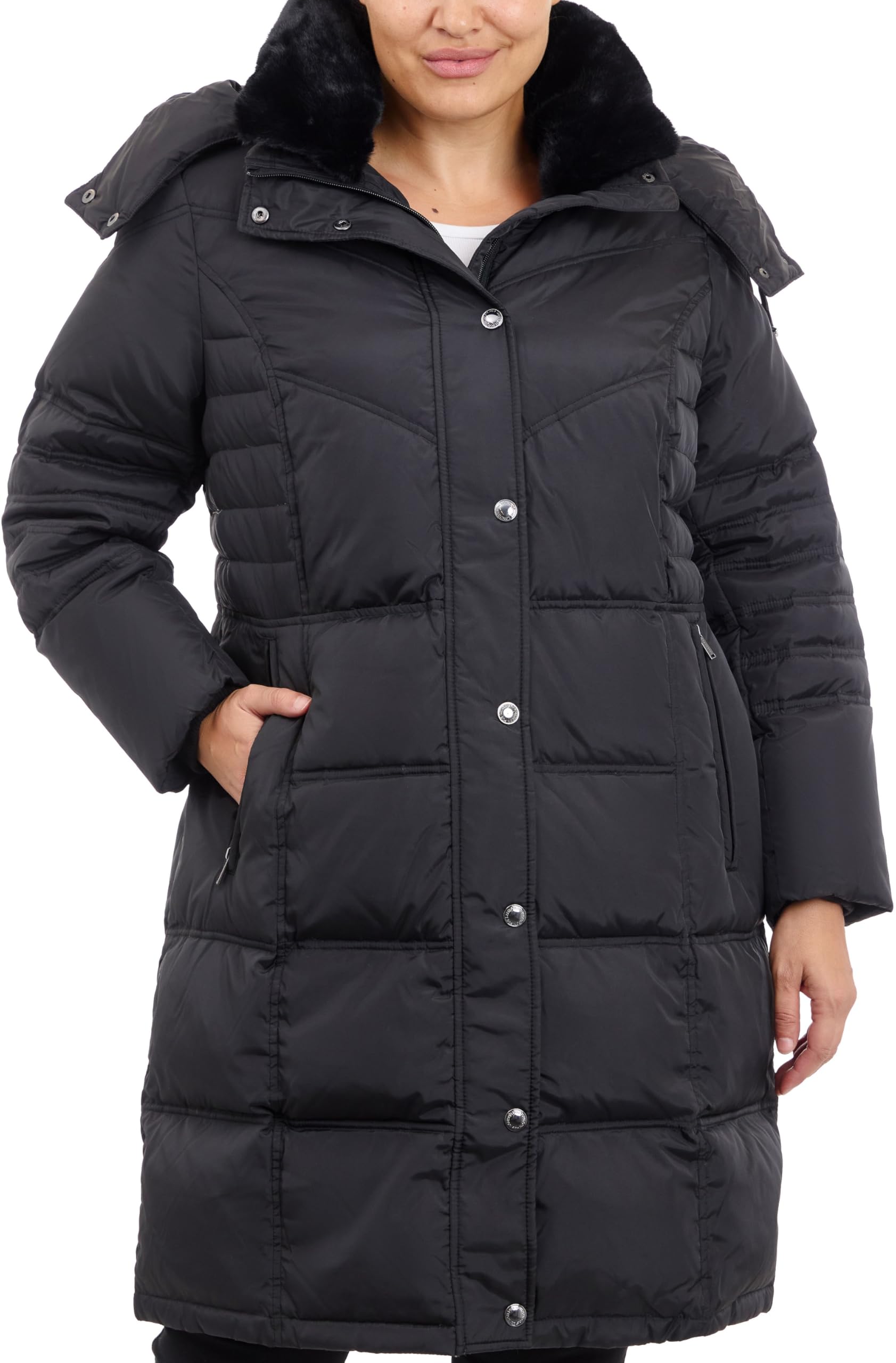 LONDON FOG Women's Plus Size Winter Coat with Faux Fur Hood - Mid Length Puffer Jacket for Cold Weather | Perfect for Snow Days & City Commutes