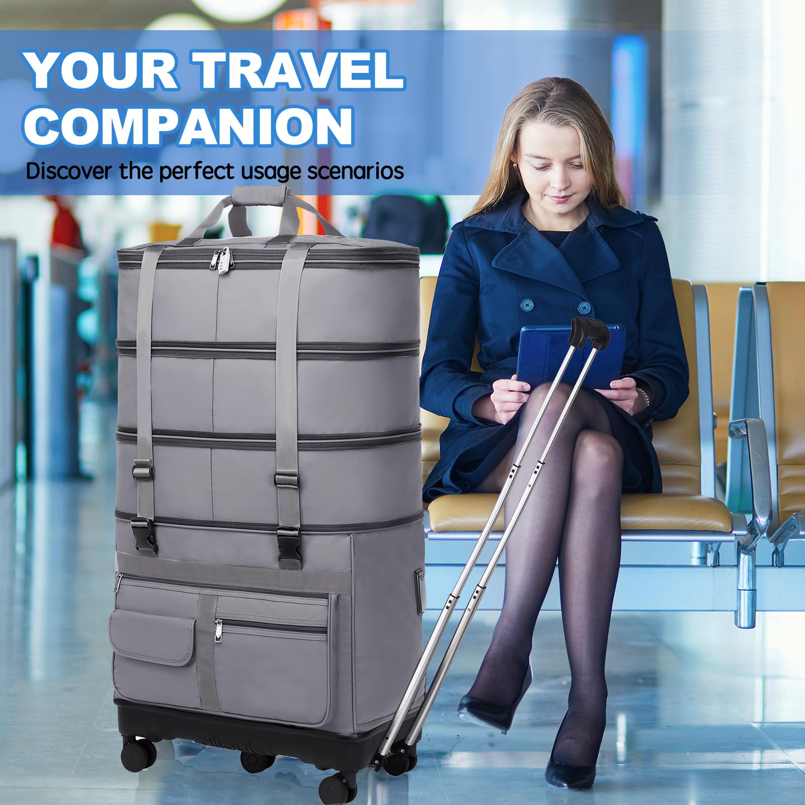 Expandable Collapsible Suitcase with Wheels & Telescoping Handle - Lightweight Foldable Luggage for Travel - Durable Rolling Duffel Bag for Men & Women - Perfect for Airplane, Business Trips & Weekend Getaways
